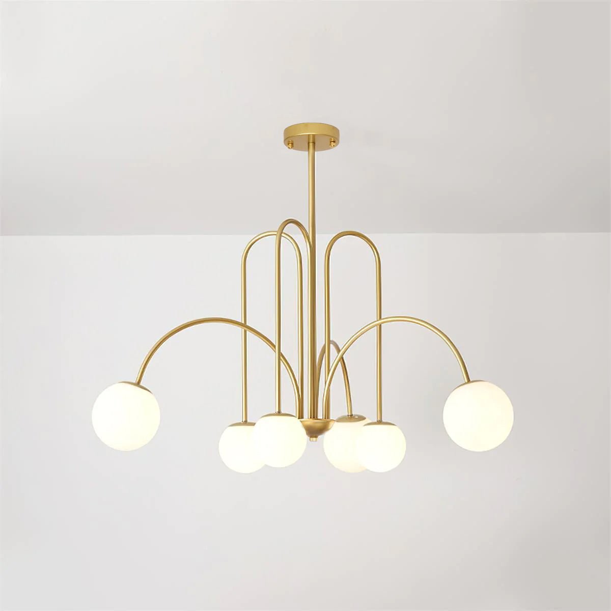 Lustra Lustre Laiton Bras Courbés Blanc Globe