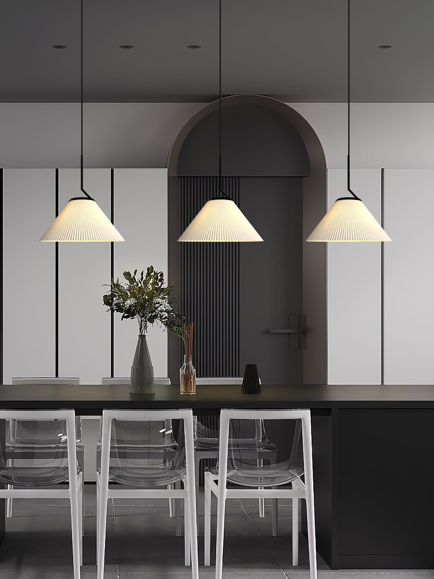 Knell Suspension en Métal Noir Plastique Plissée Minimaliste Moderne