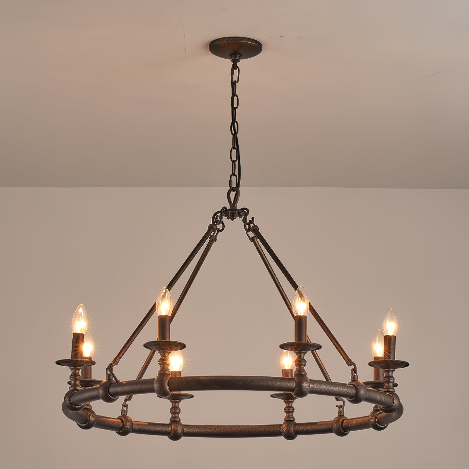 Unite Lustre Rond Industriel Vintage En Métal Doré