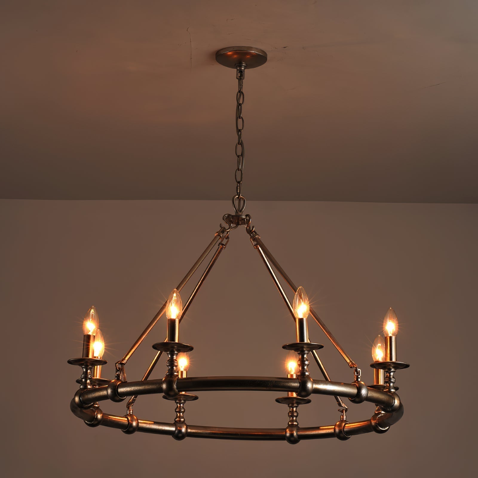 Unite Lustre Rond Industriel Vintage En Métal Doré