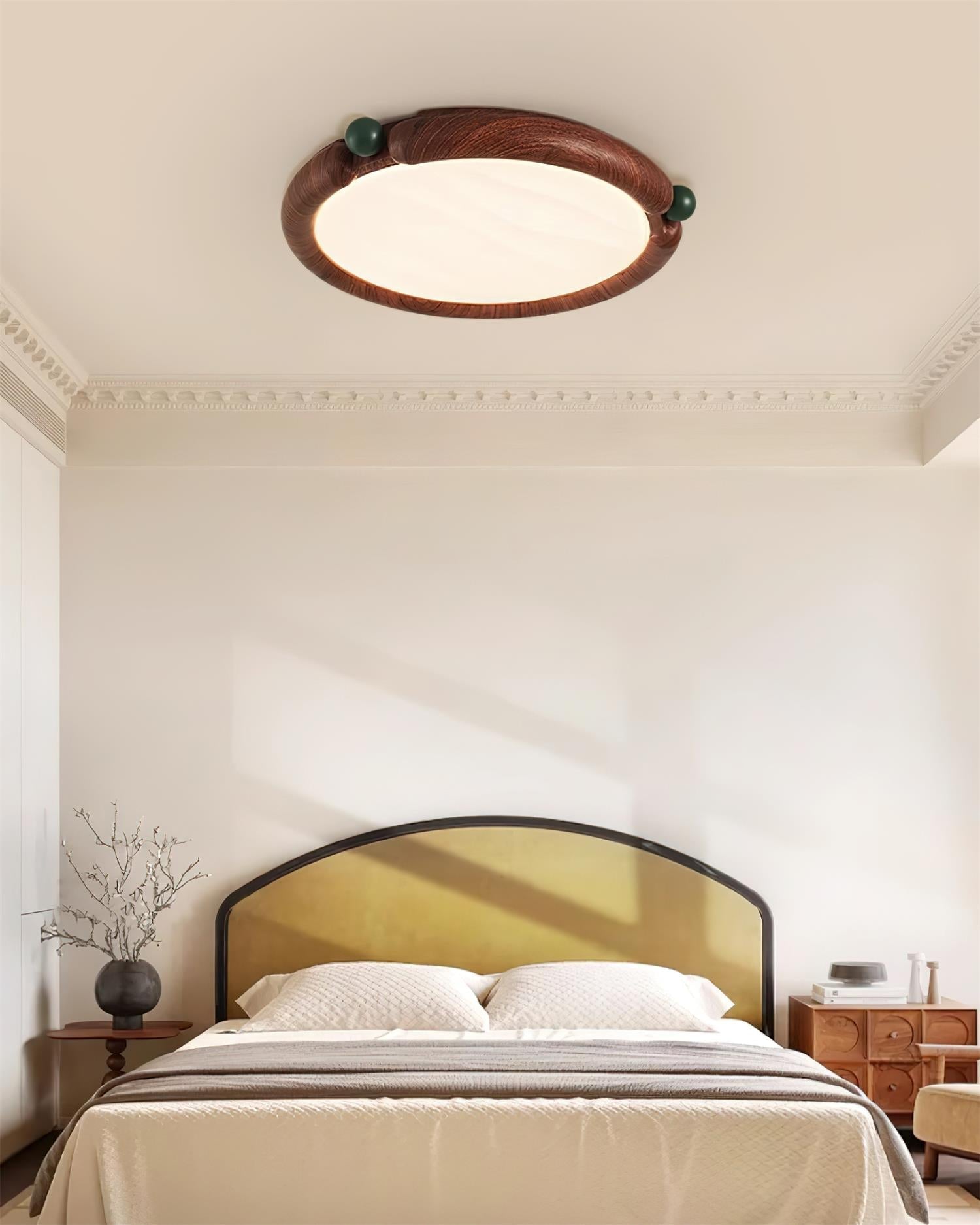 Virelli Lampe de Plafond Panneau Acrylique Rond Bois de Noyer Résine A/B Modèle Naturel