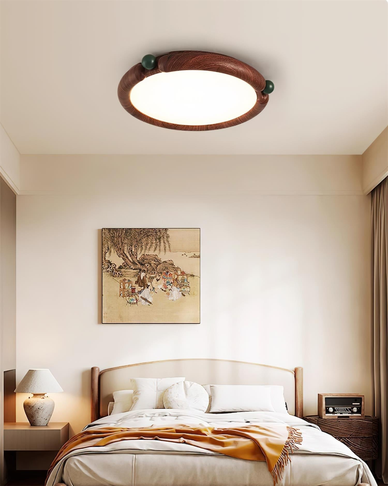 Virelli Lampe de Plafond Panneau Acrylique Rond Bois de Noyer Résine A/B Modèle Naturel