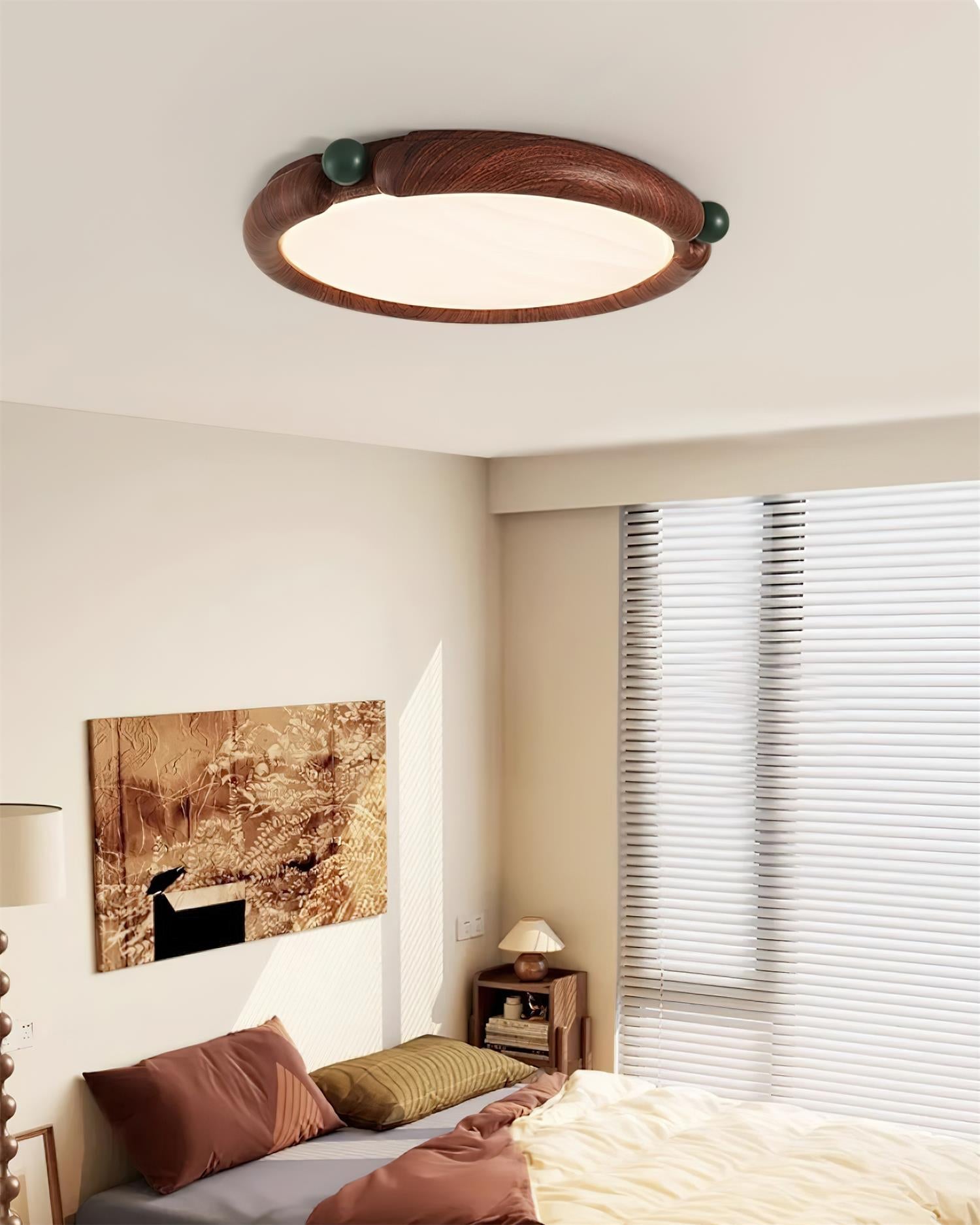 Virelli Lampe de Plafond Panneau Acrylique Rond Bois de Noyer Résine A/B Modèle Naturel