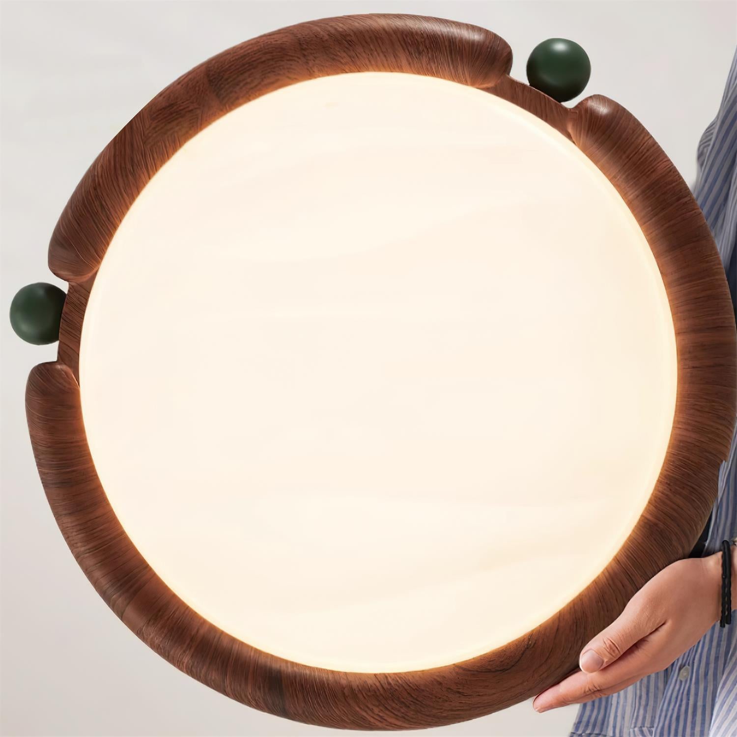 Virelli Lampe de Plafond Panneau Acrylique Rond Bois de Noyer Résine A/B Modèle Naturel