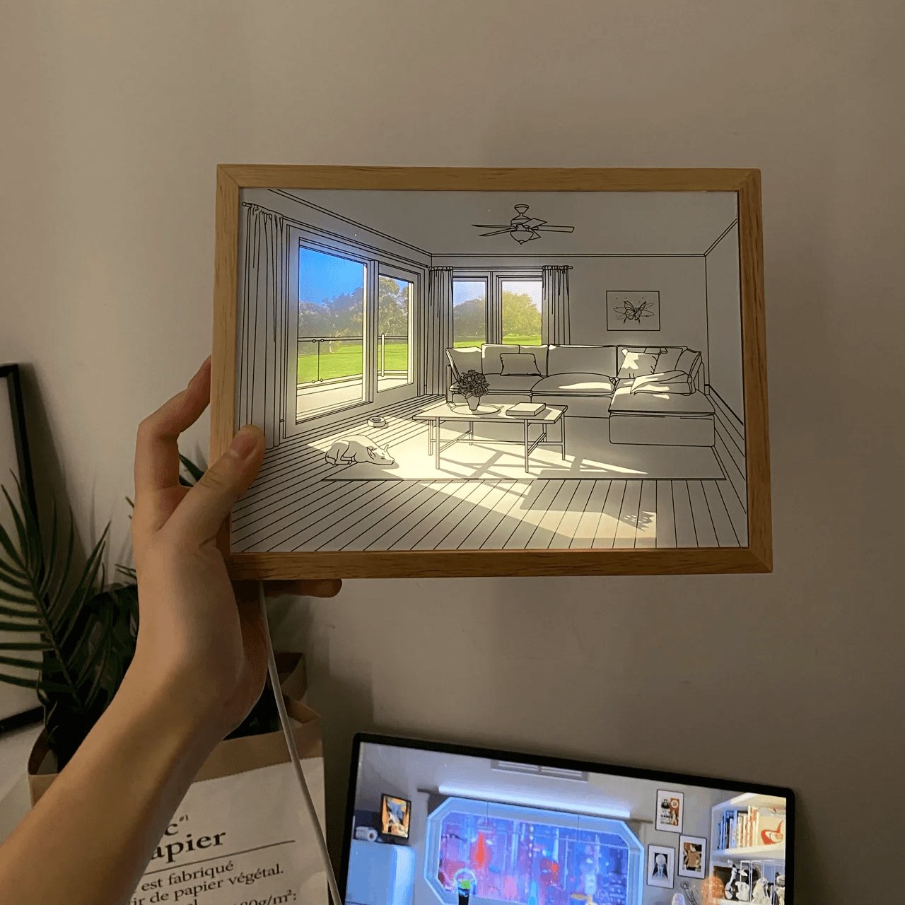 Magdalene Lampe Murale en Bois Art Mural Chien au Soleil
