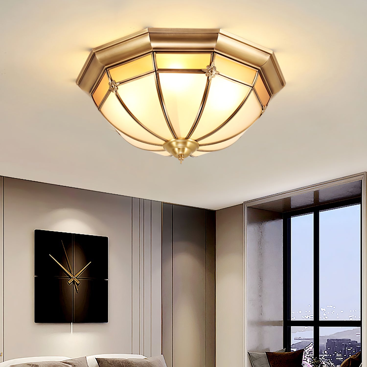 Vovynan Élégance Dôme Laiton Verre Applique Plafond
