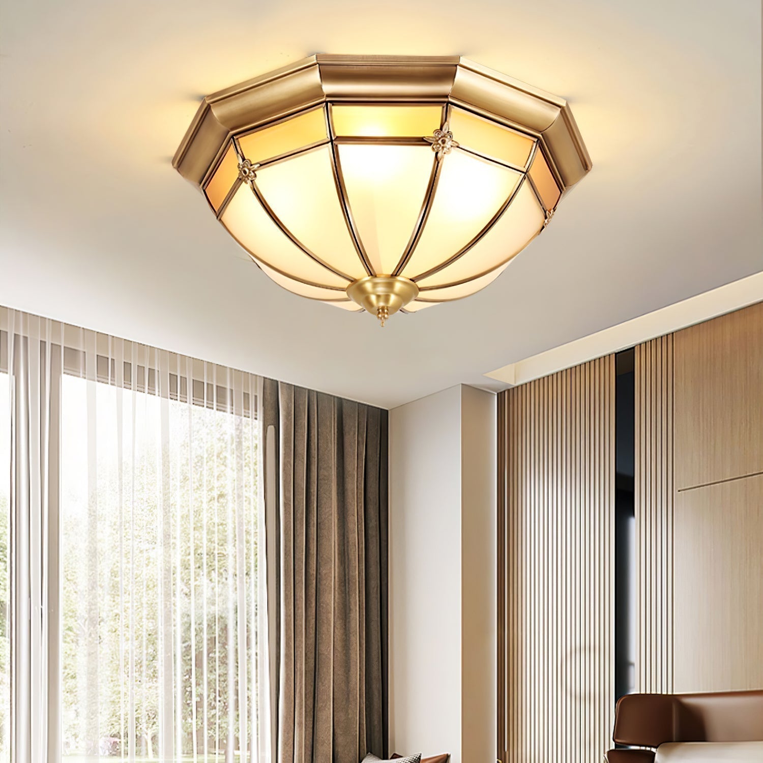 Vovynan Élégance Dôme Laiton Verre Applique Plafond