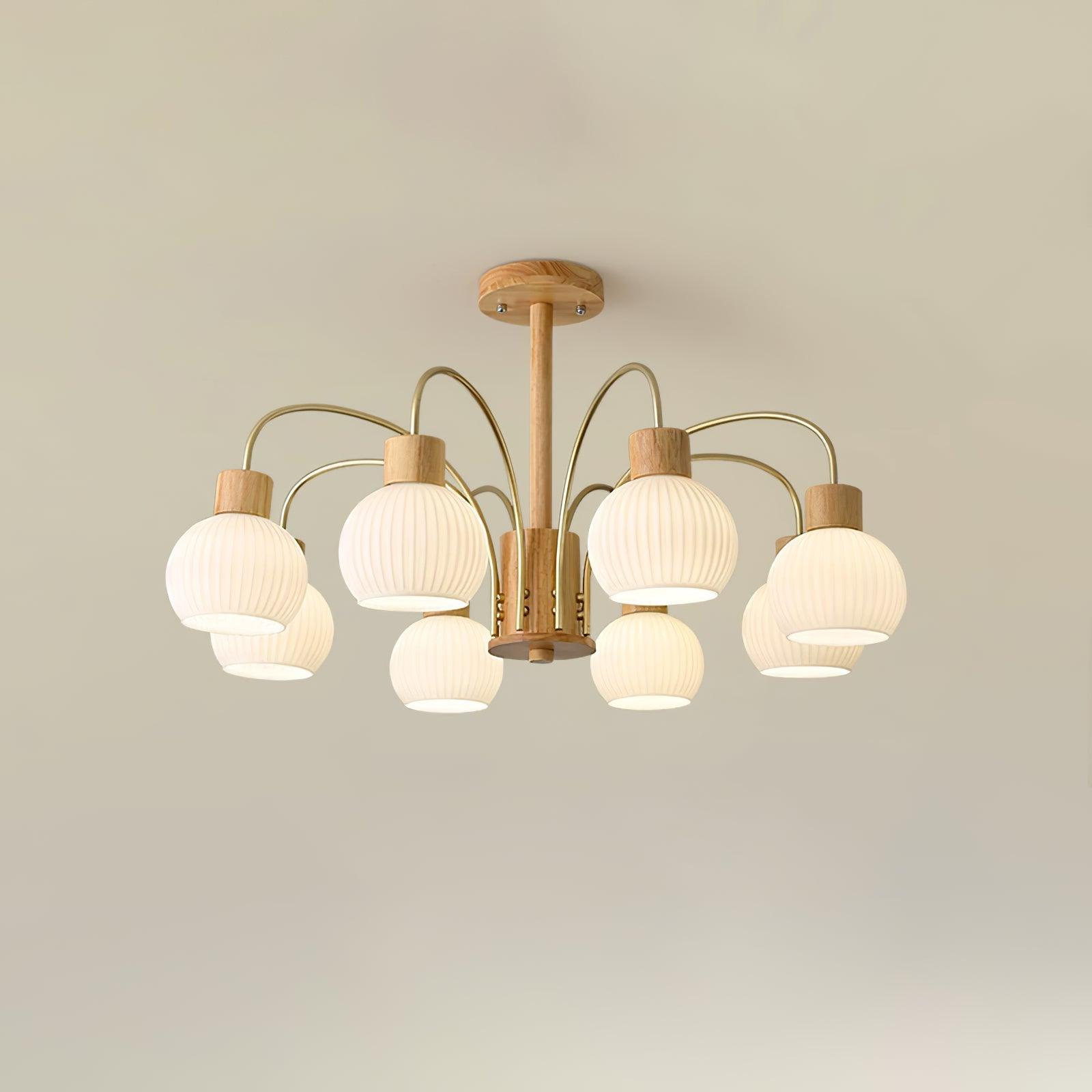 Lustra Lustre en Bois à 6 Lumières en Verre Élégant
