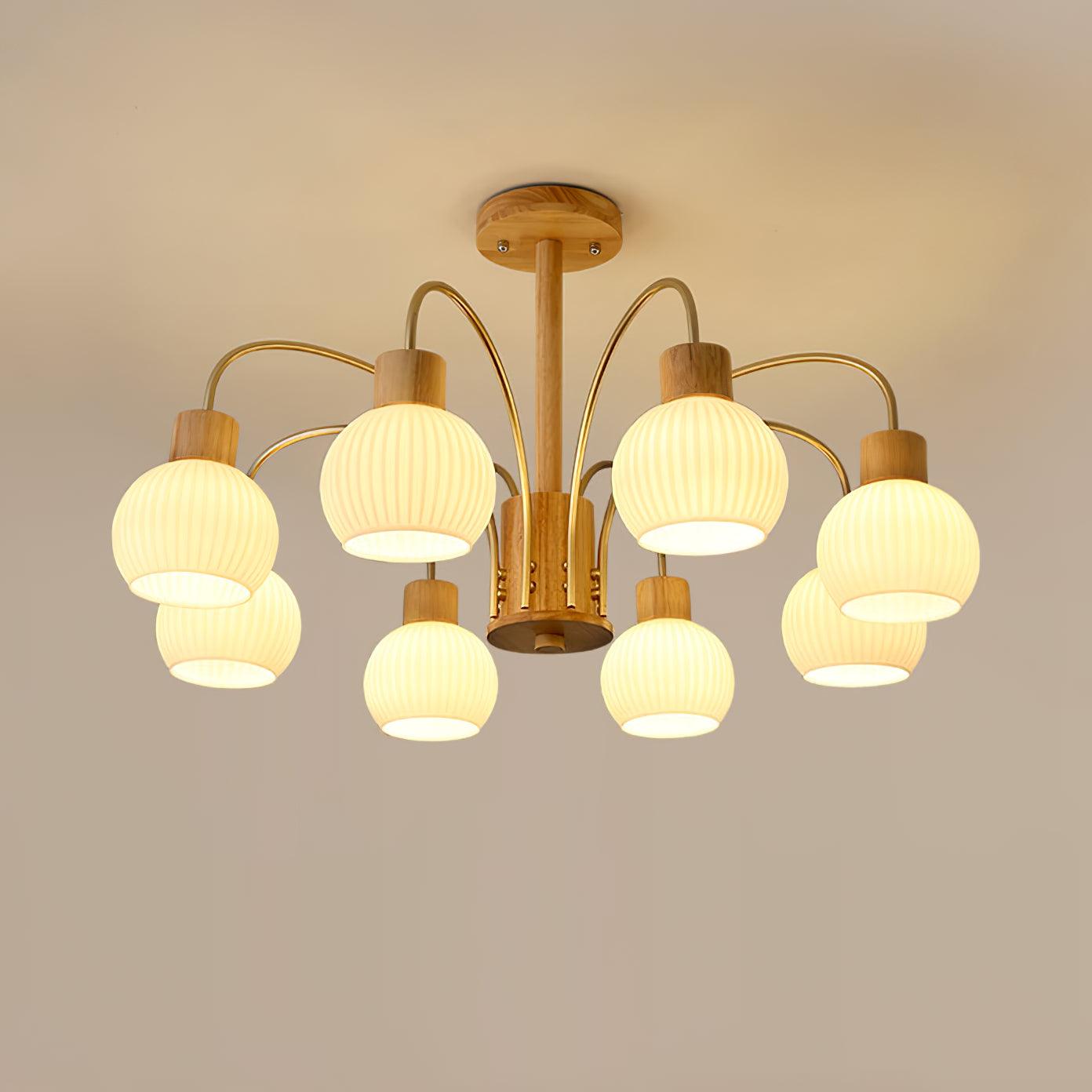 Lustra Lustre en Bois à 6 Lumières en Verre Élégant