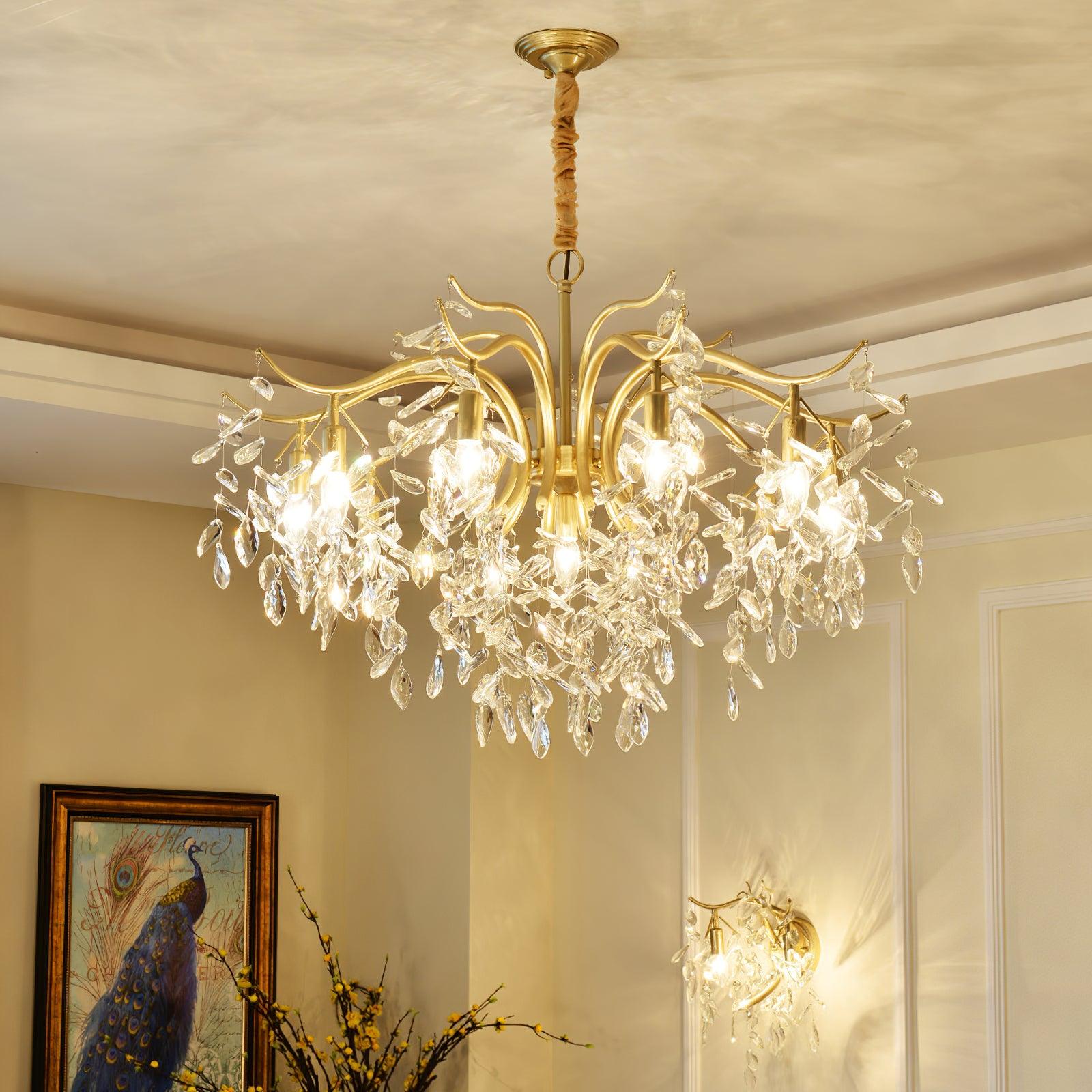Lustra Lustre Fer Cristal Feuille