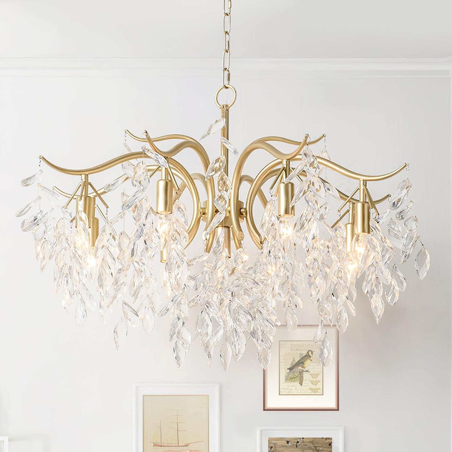 Lustra Lustre Fer Cristal Feuille