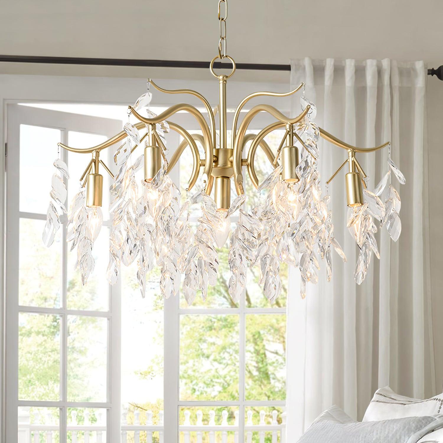 Lustra Lustre Fer Cristal Feuille
