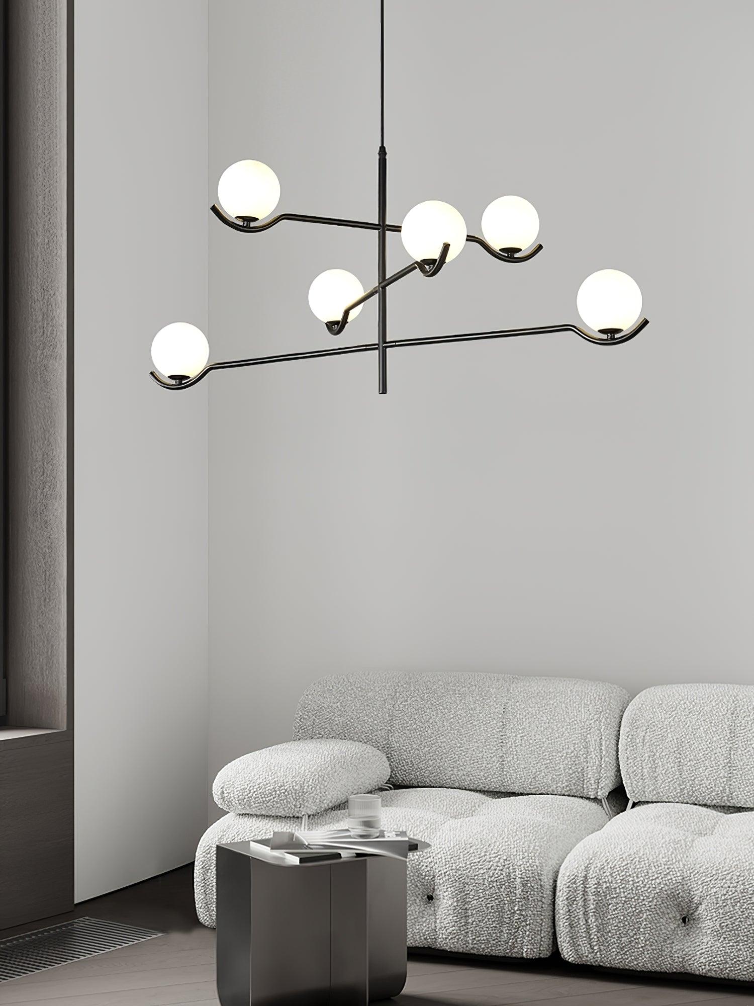 Lustra Suspension en Verre Noir avec Cadre