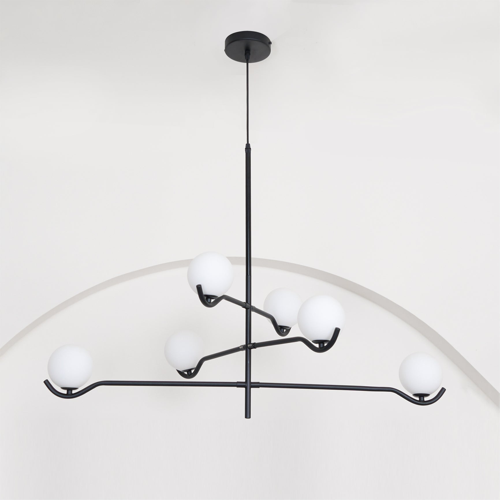 Lustra Suspension en Verre Noir avec Cadre