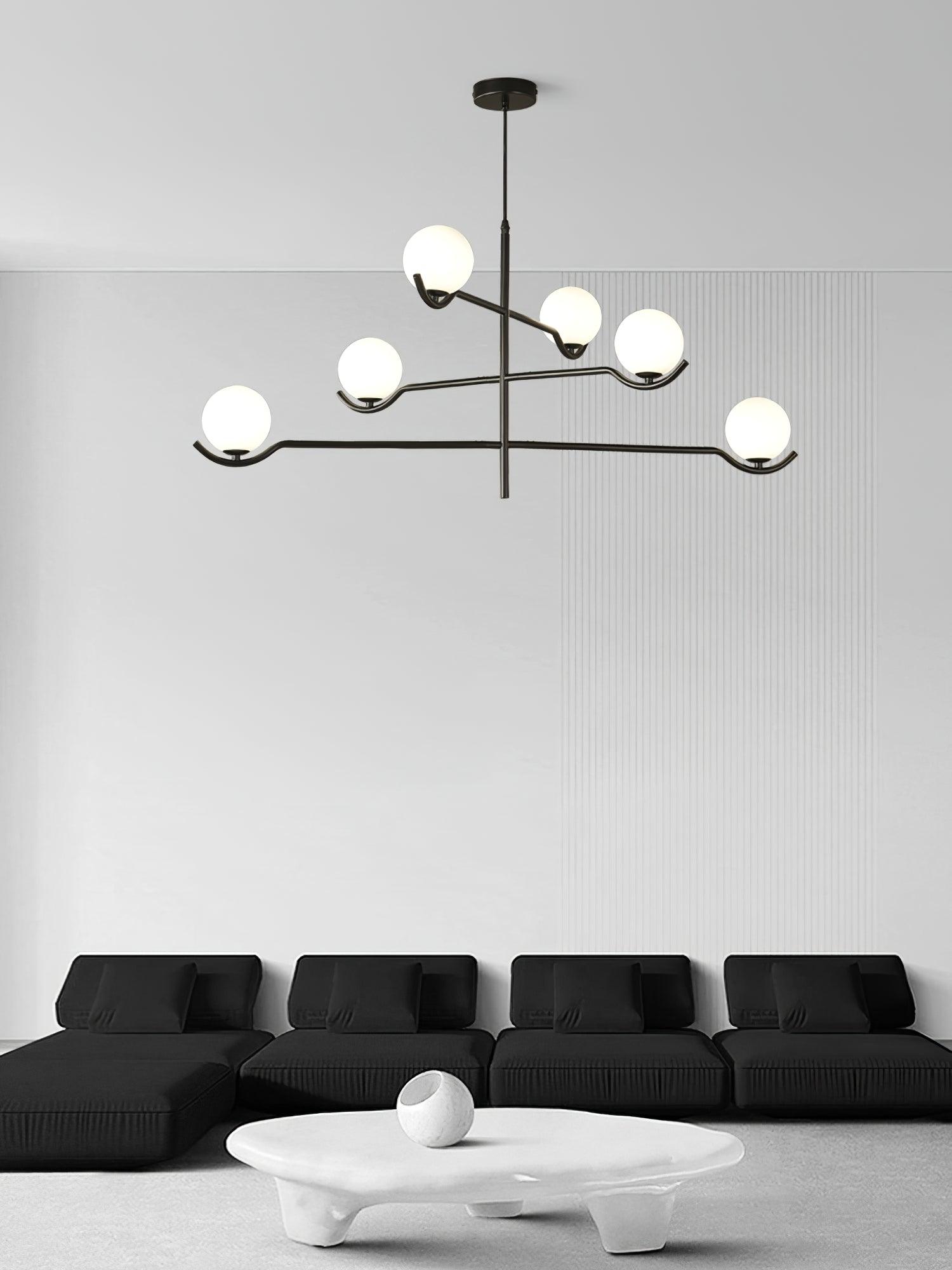 Lustra Suspension en Verre Noir avec Cadre