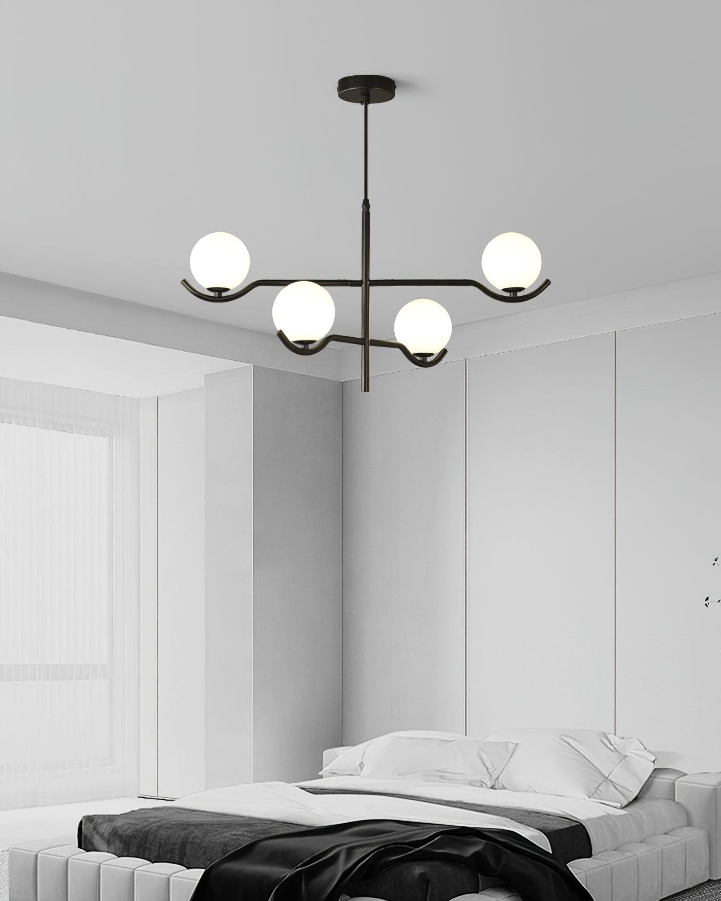Lustra Suspension en Verre Noir avec Cadre
