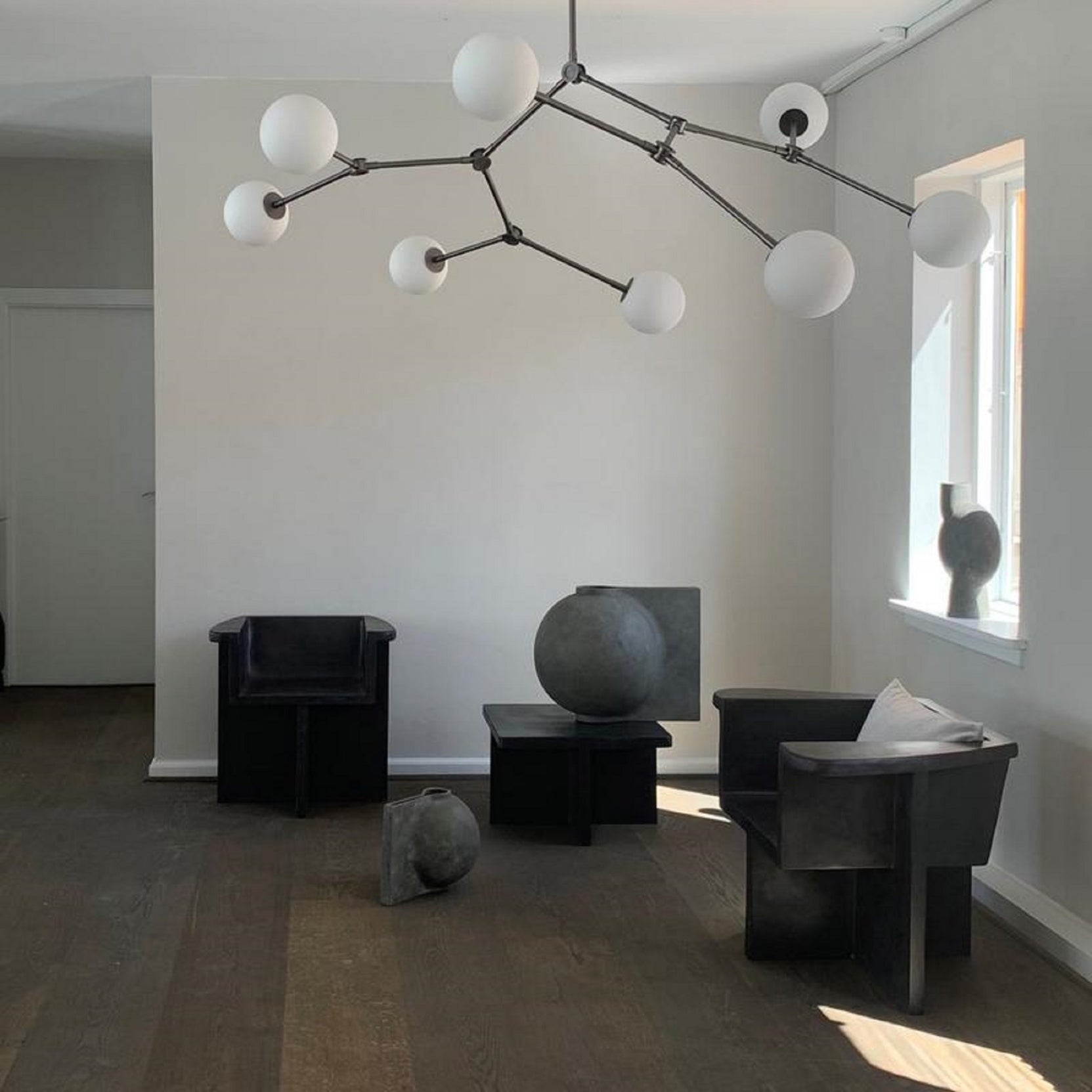 Halo Lustre Verre Noir Boule Moderne Salon