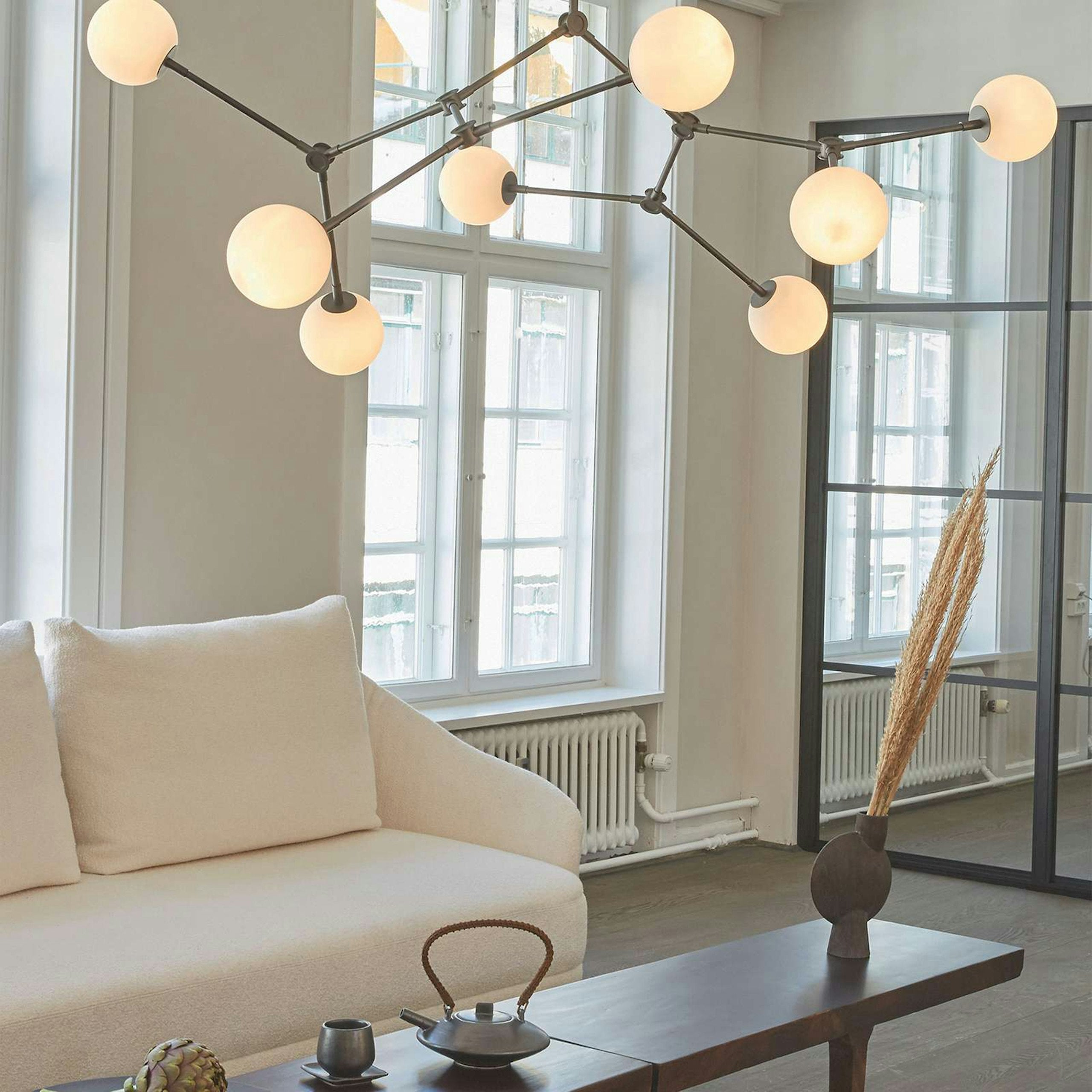 Halo Lustre Verre Noir Boule Moderne Salon