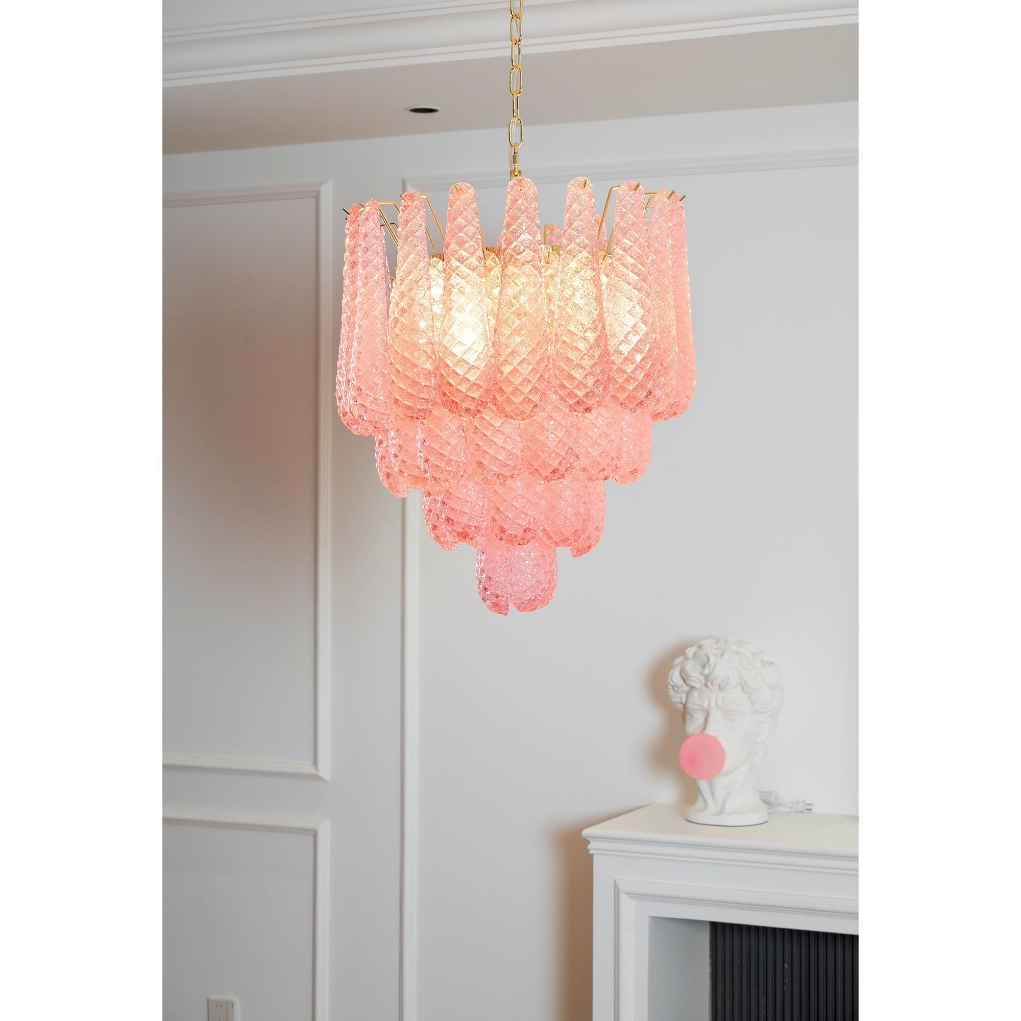 Junto Lustre Goutte Rose Métal Verre Luxe