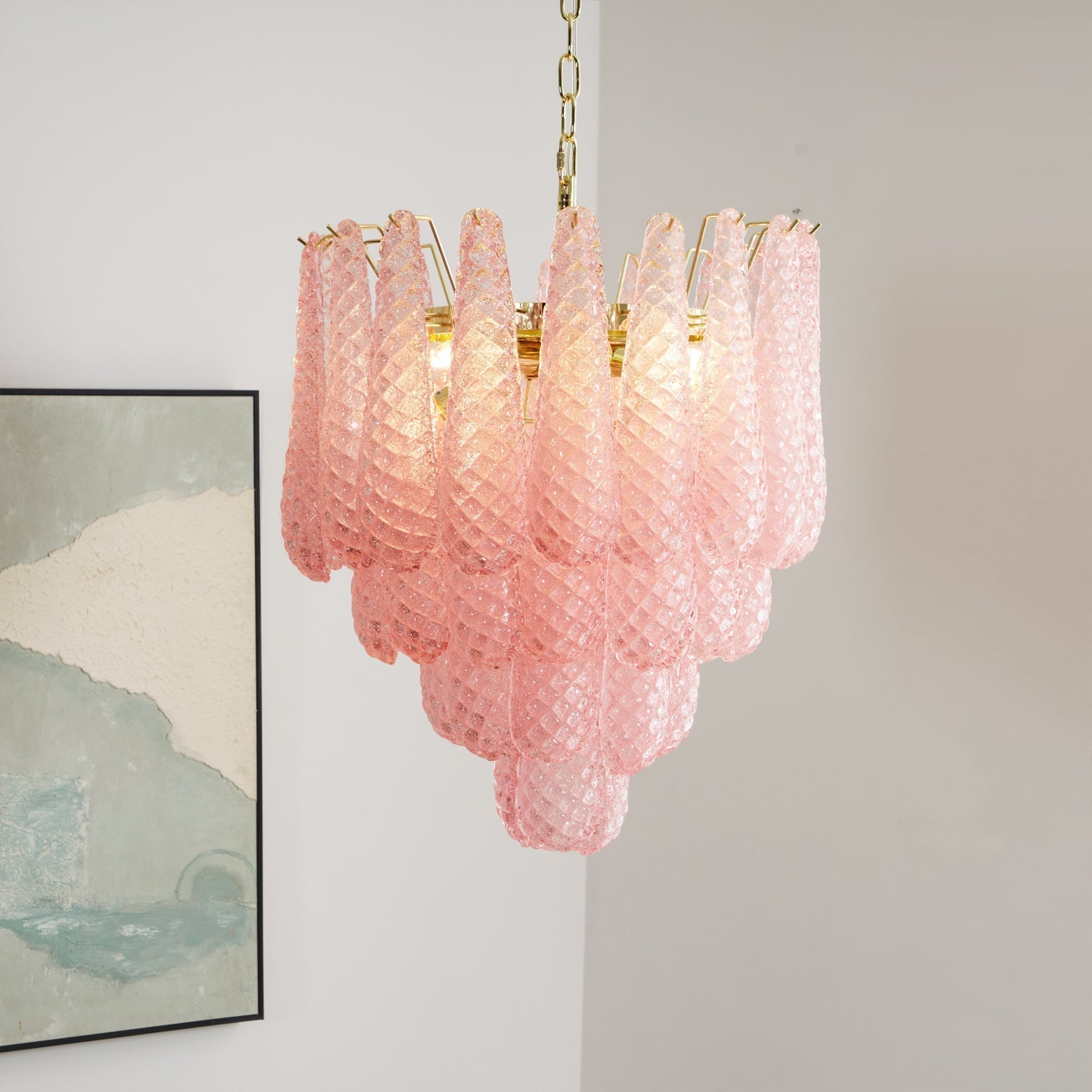 Junto Lustre Goutte Rose Métal Verre Luxe