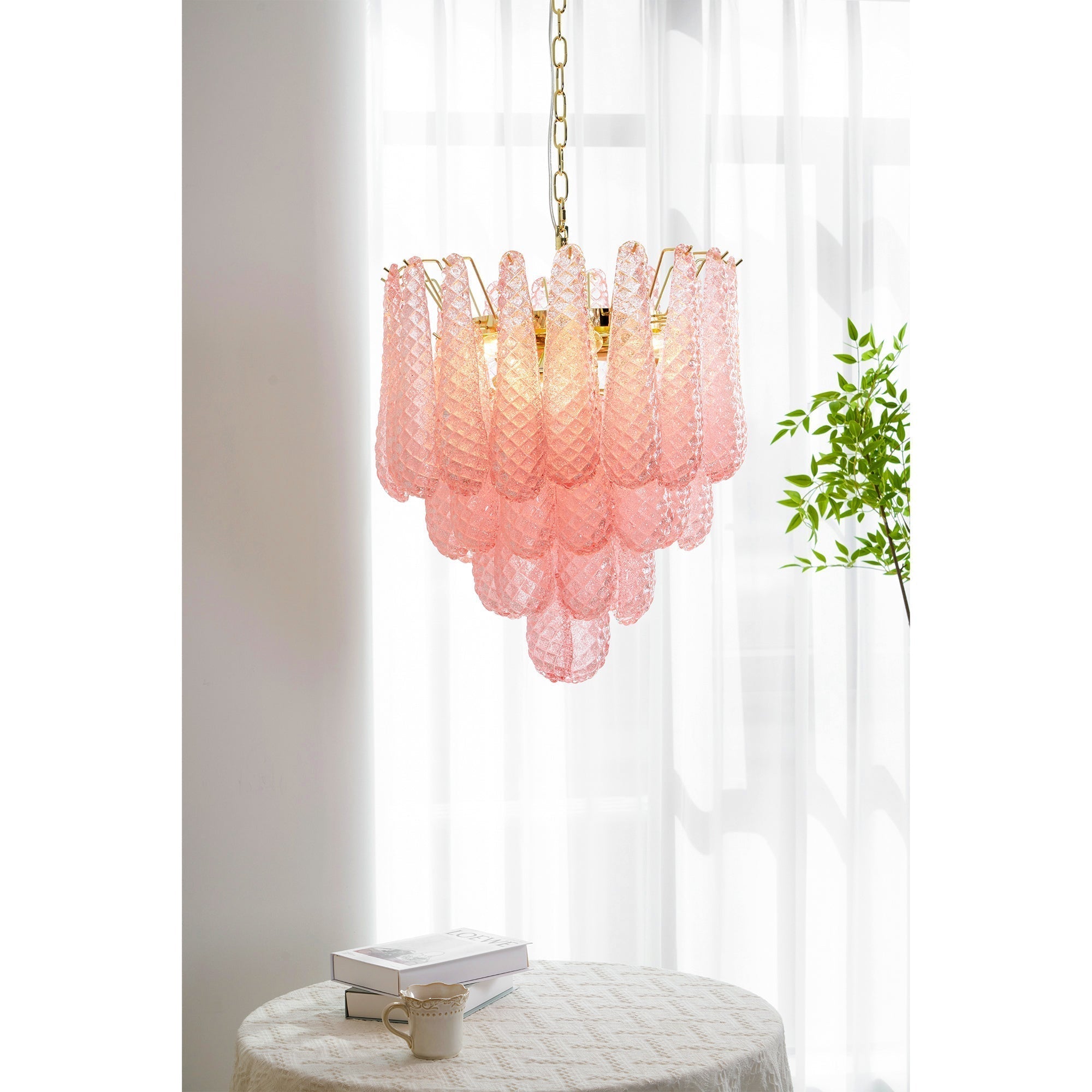 Junto Lustre Goutte Rose Métal Verre Luxe