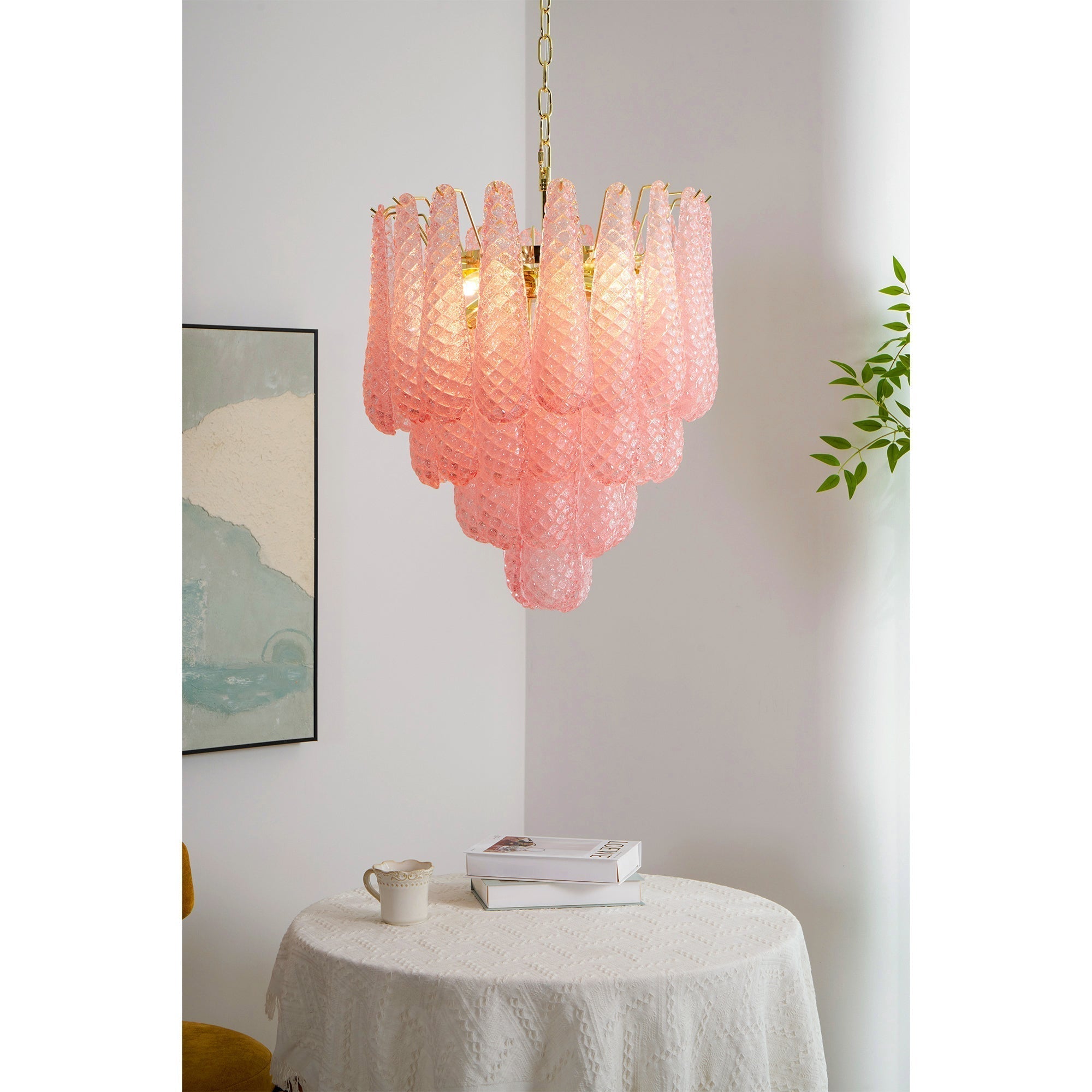 Junto Lustre Goutte Rose Métal Verre Luxe