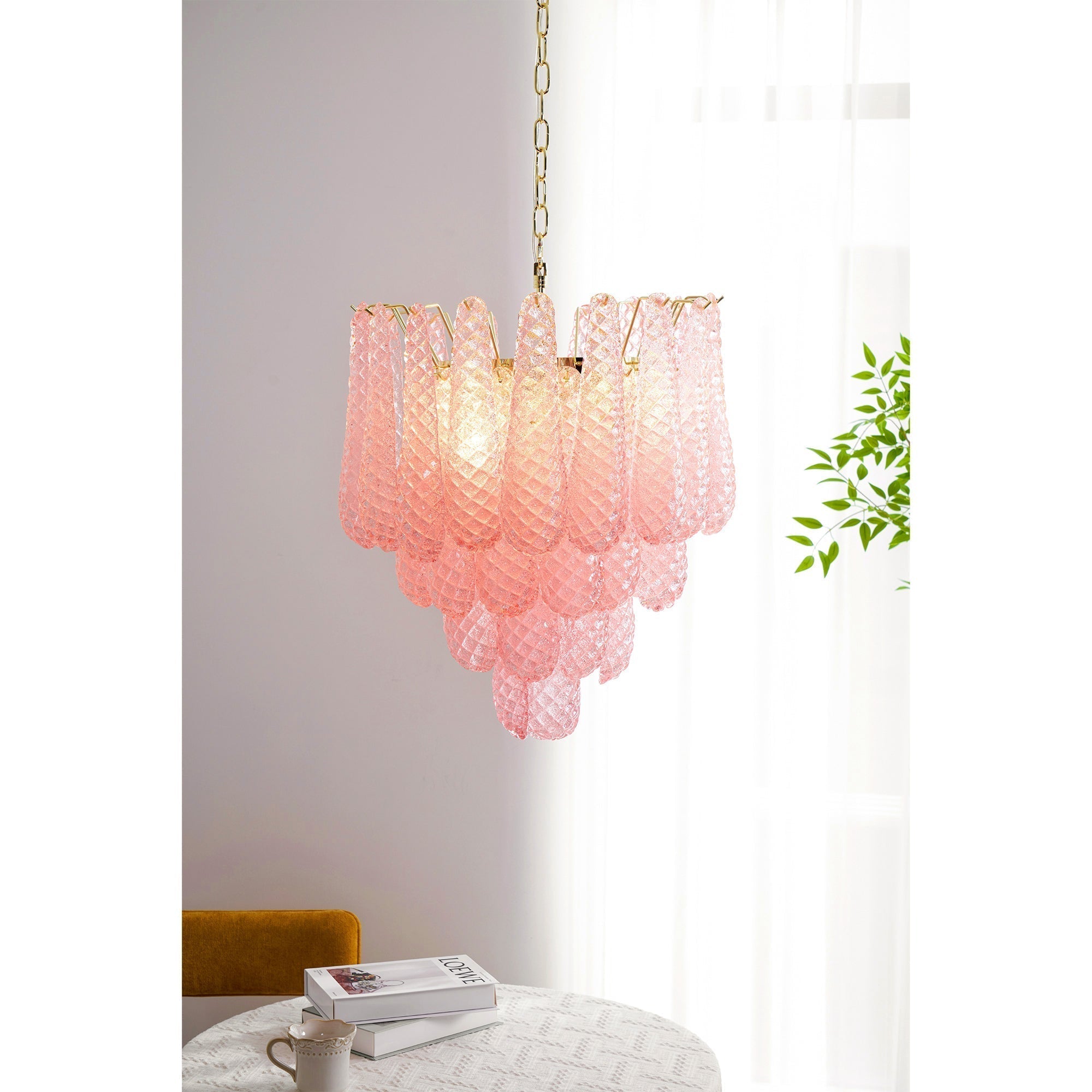 Junto Lustre Goutte Rose Métal Verre Luxe