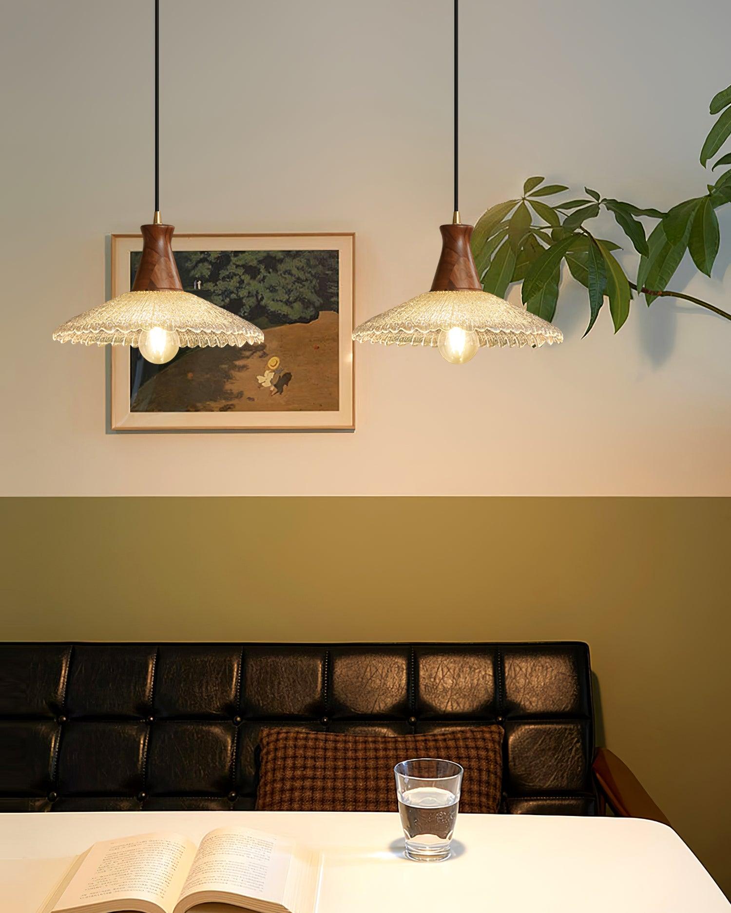 Eikon Lampe Suspendue Noyer Verre Texturé Élégant