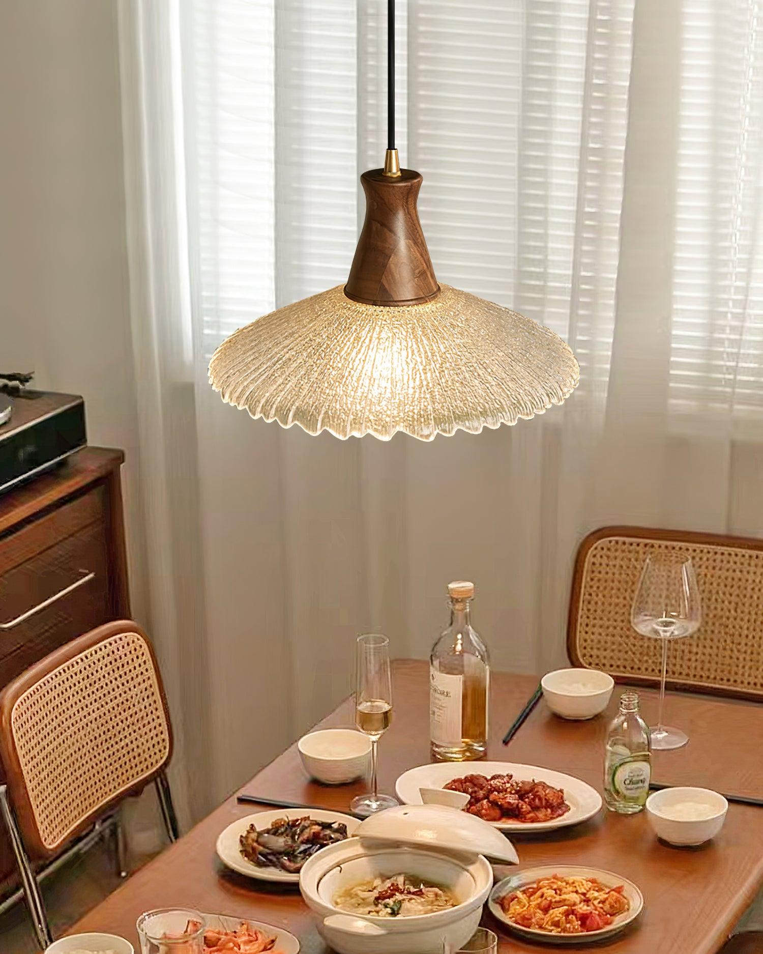 Eikon Lampe Suspendue Noyer Verre Texturé Élégant