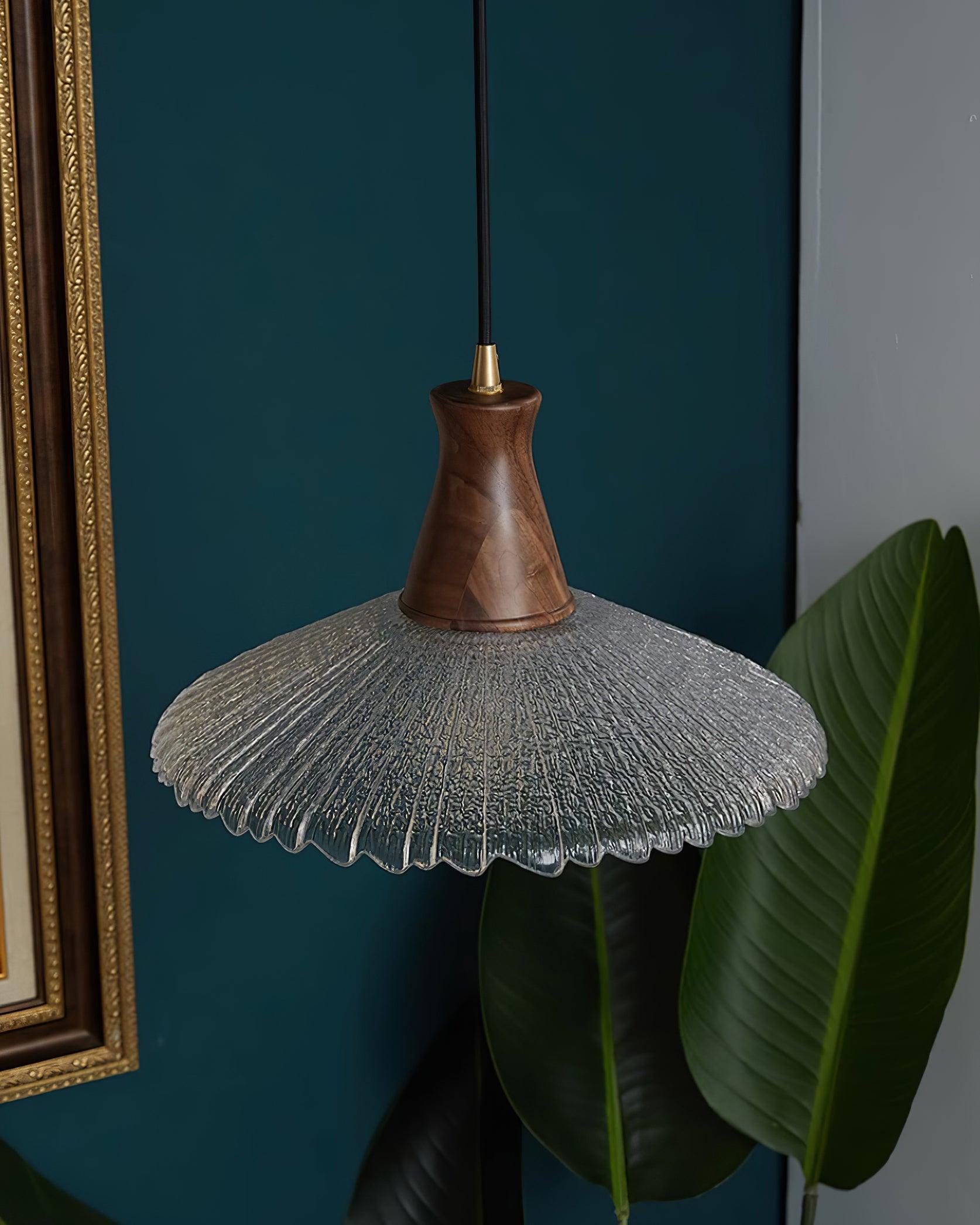 Eikon Lampe Suspendue Noyer Verre Texturé Élégant