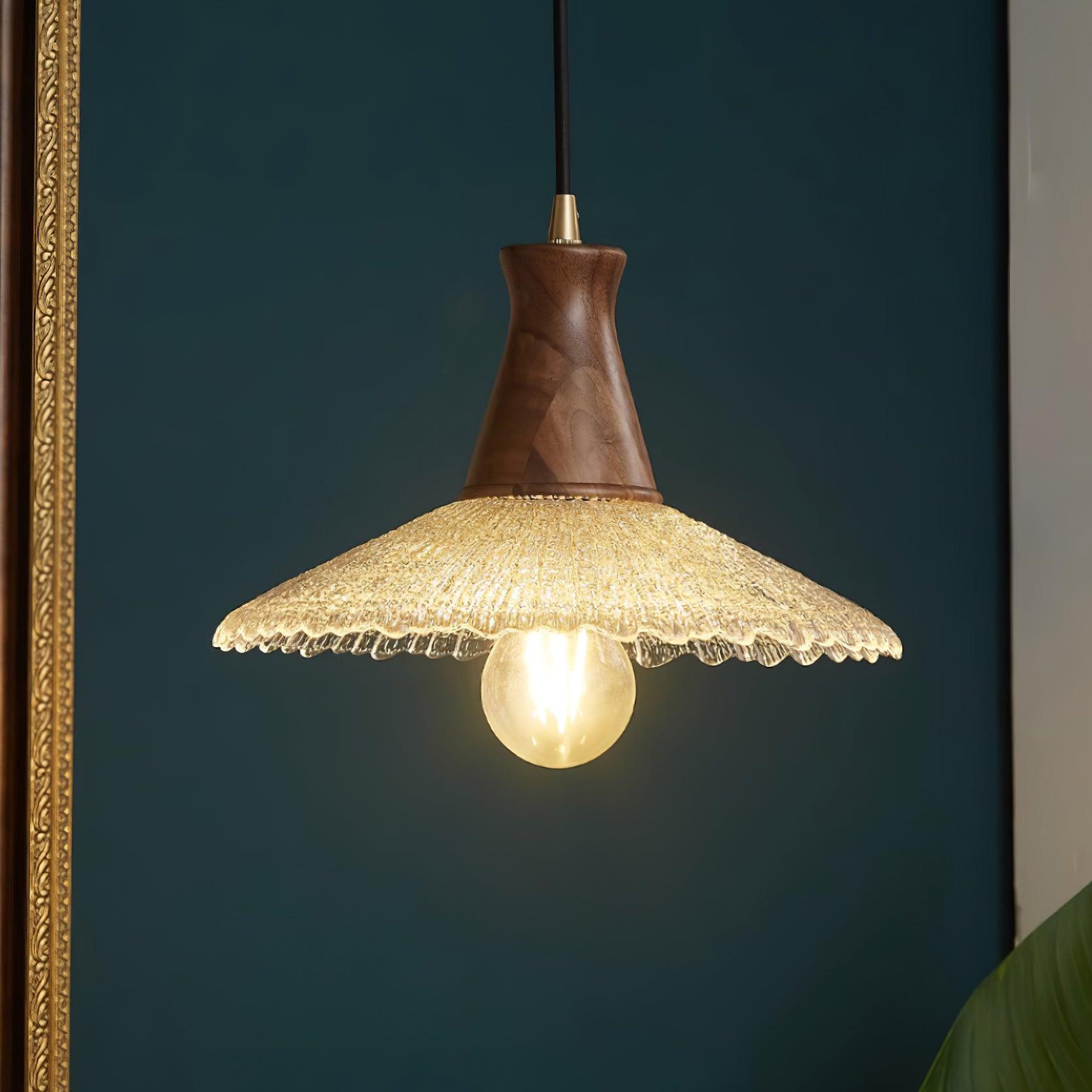 Eikon Lampe Suspendue Noyer Verre Texturé Élégant