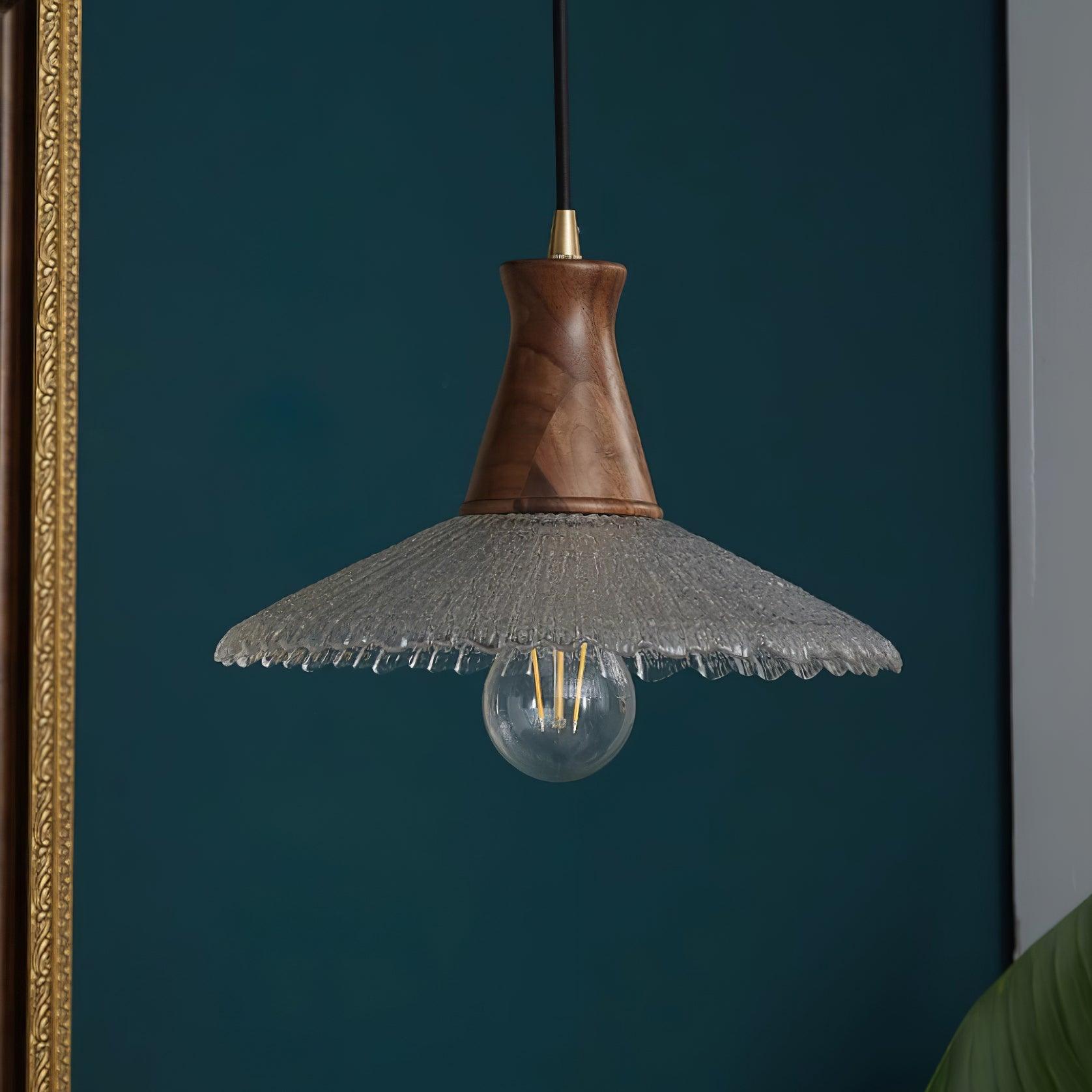 Eikon Lampe Suspendue Noyer Verre Texturé Élégant