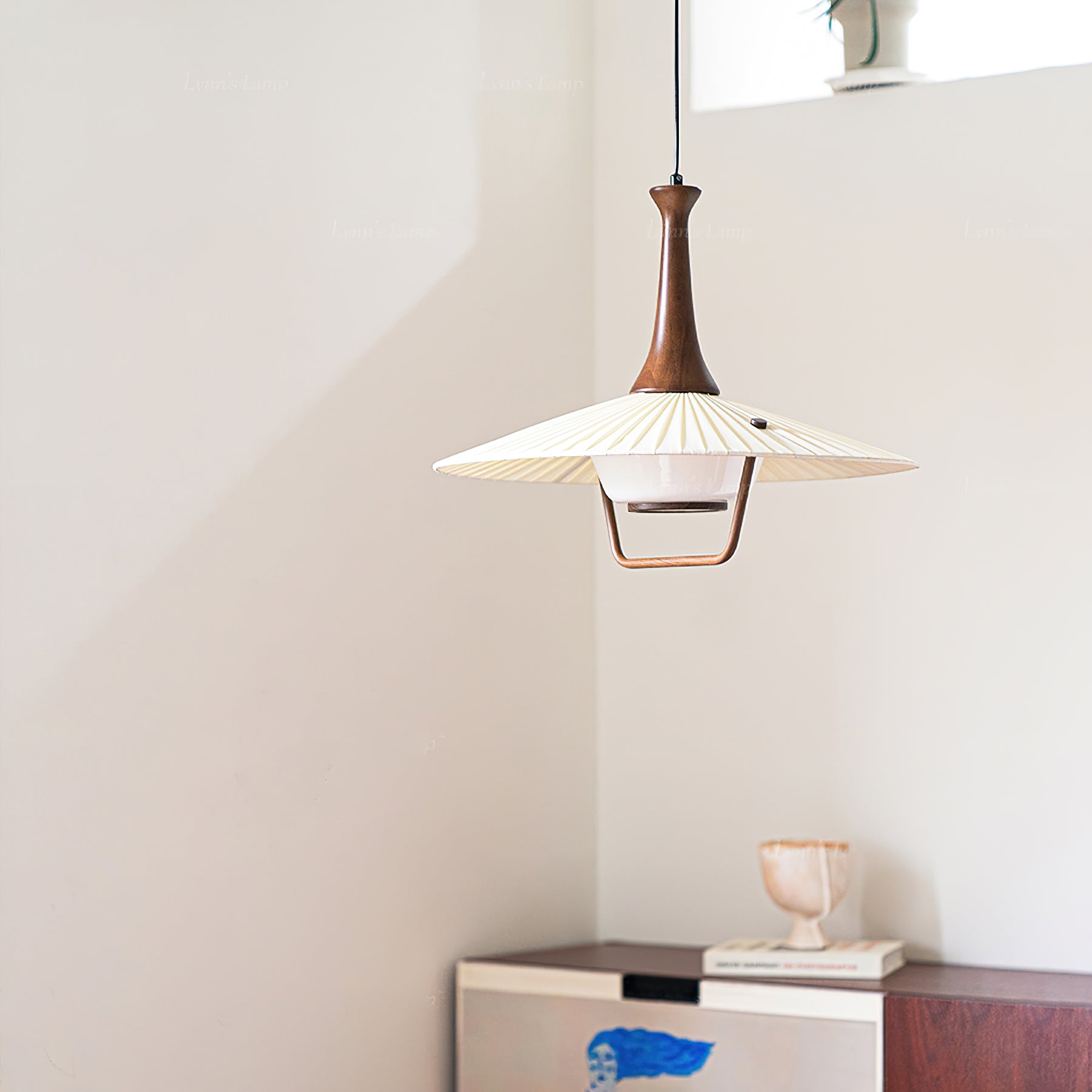 Mydorisra Traditionnel Classique Tissu Bois Pendentif Lampe