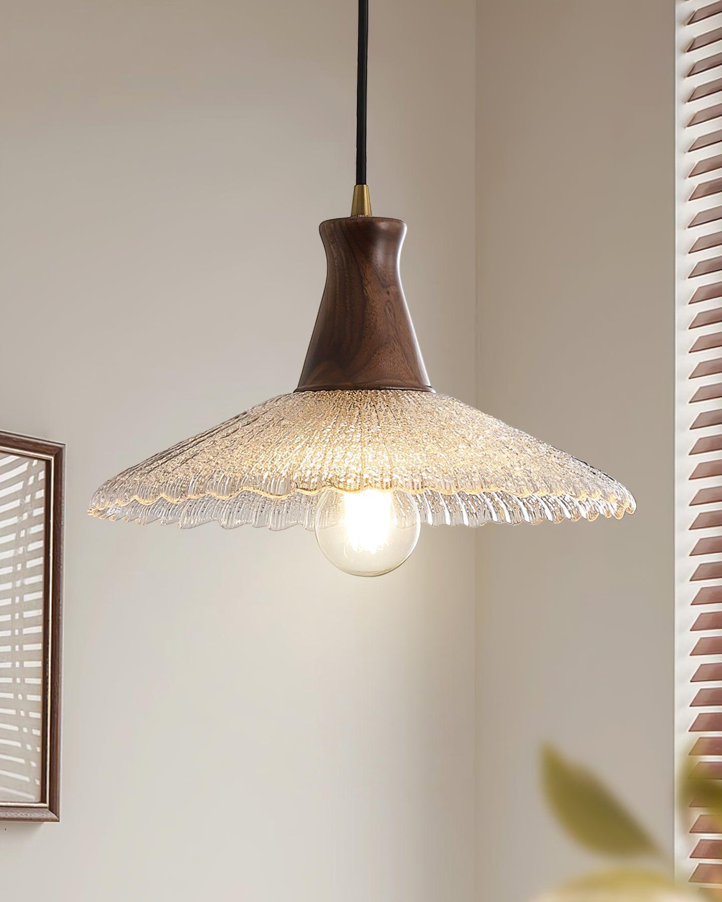 Eikon Lampe Suspendue Noyer Verre Texturé Élégant