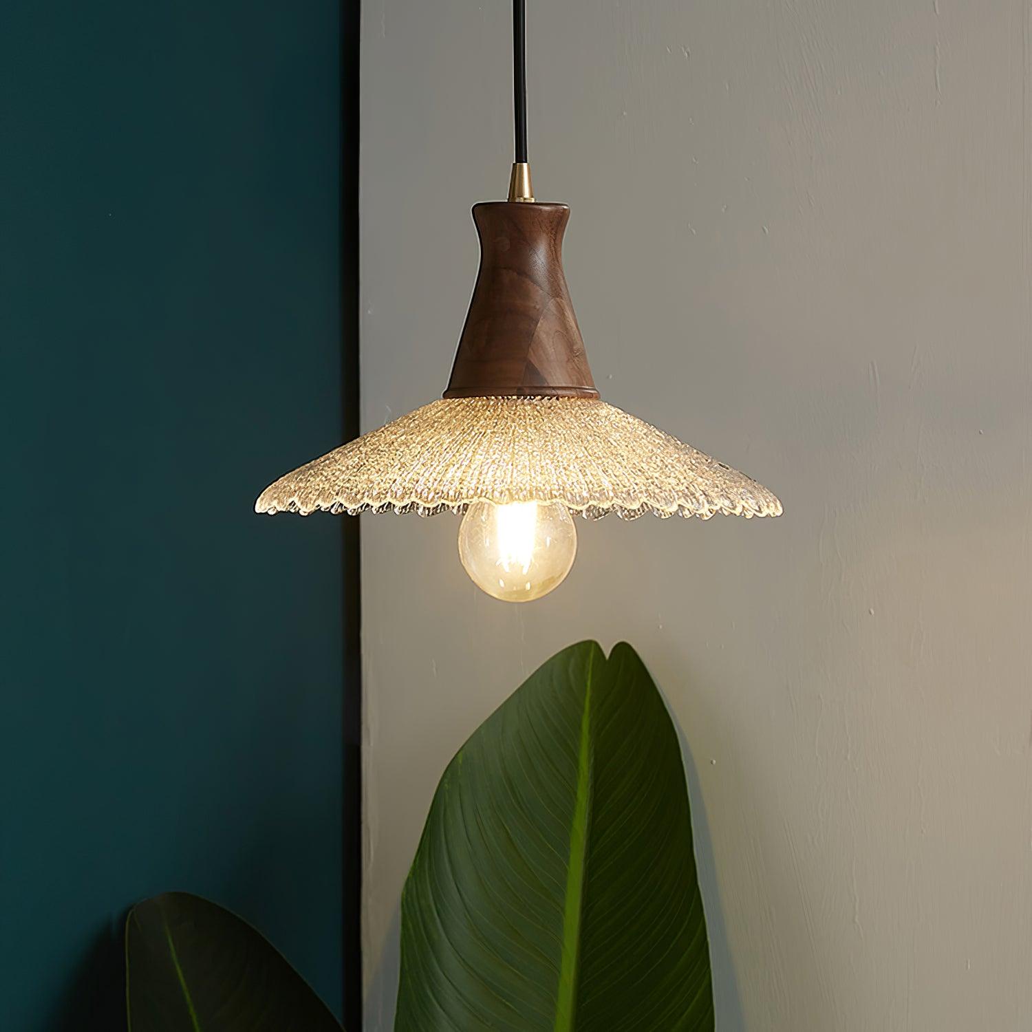 Eikon Lampe Suspendue Noyer Verre Texturé Élégant