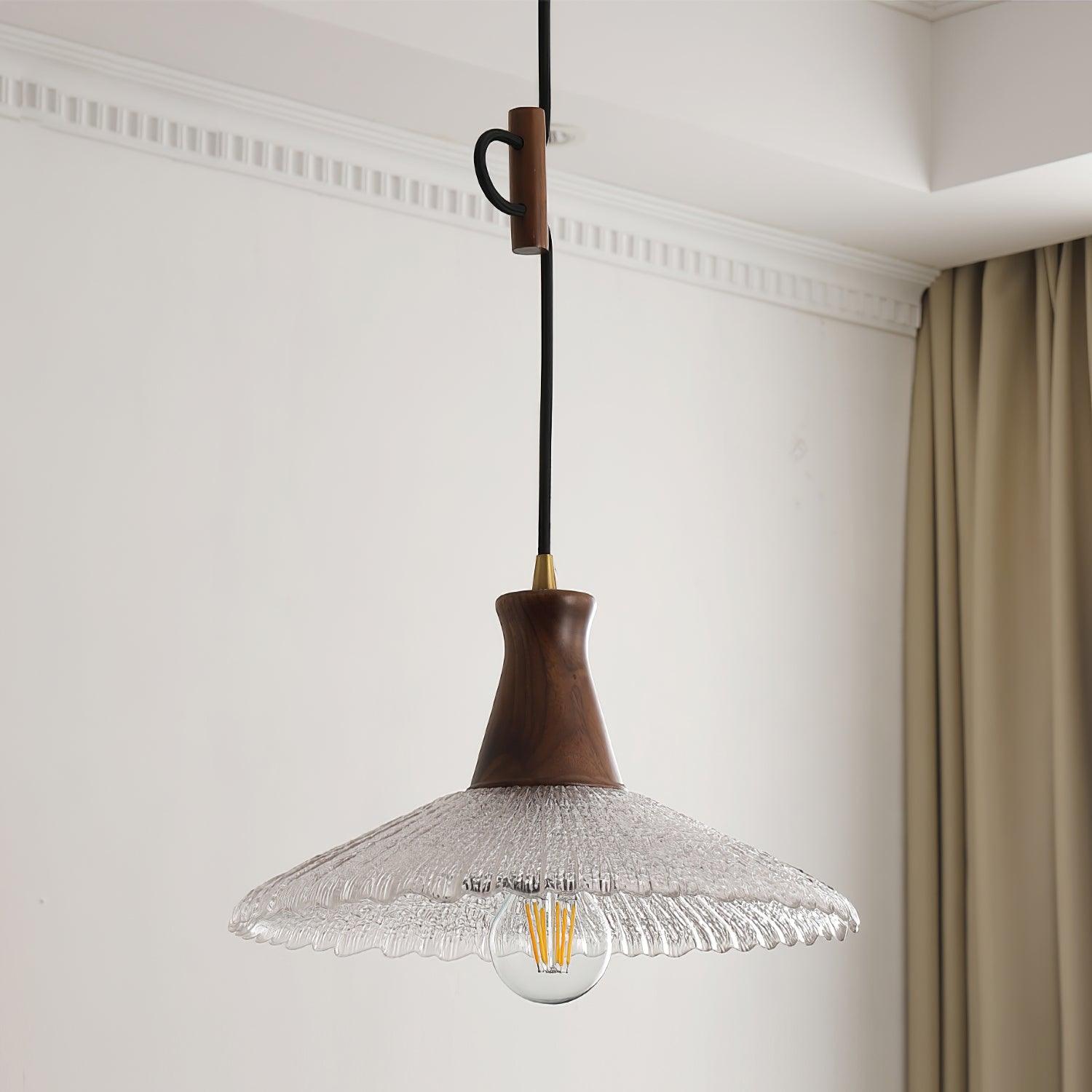 Eikon Lampe Suspendue Noyer Verre Texturé Élégant