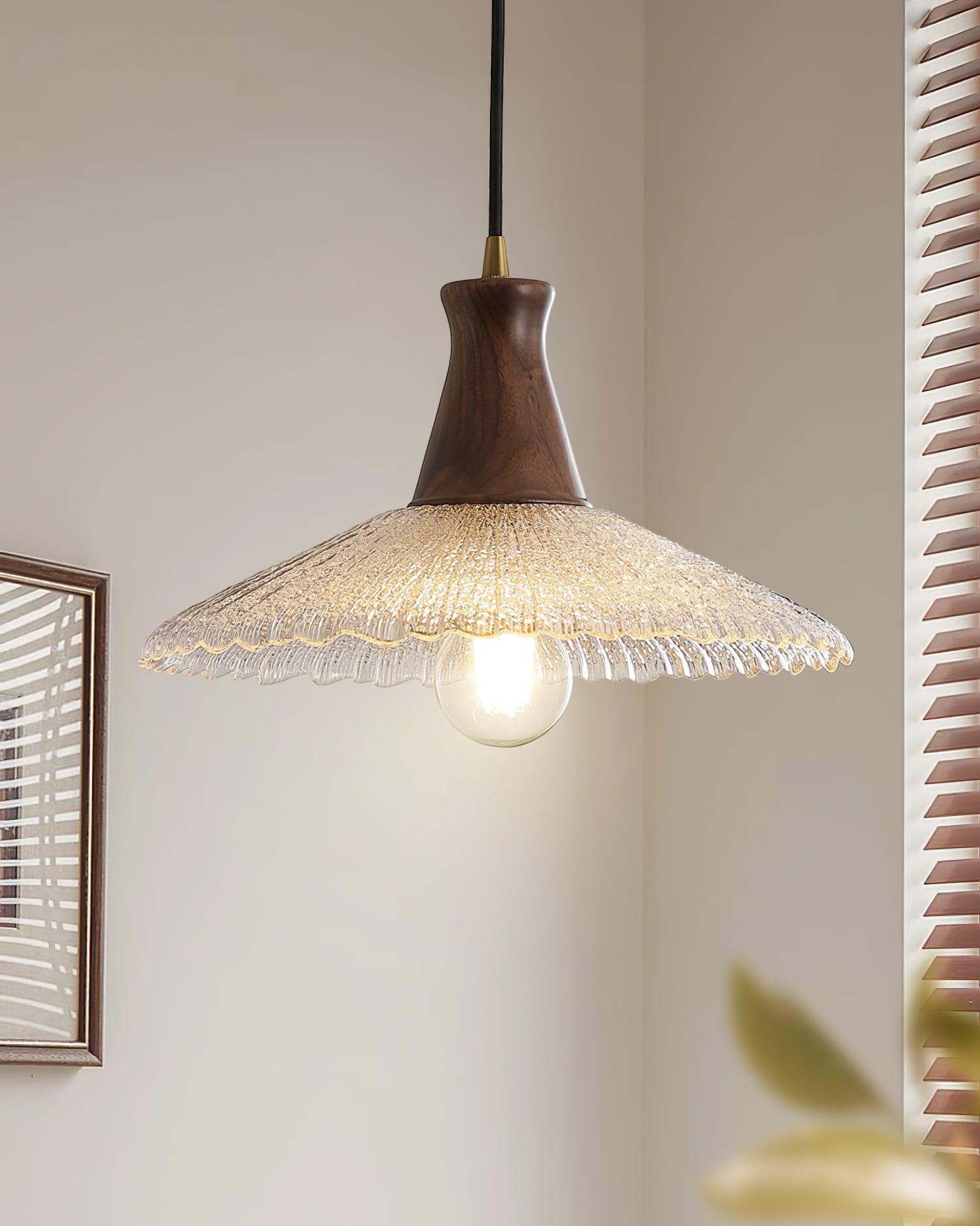 Eikon Lampe Suspendue Noyer Verre Texturé Élégant