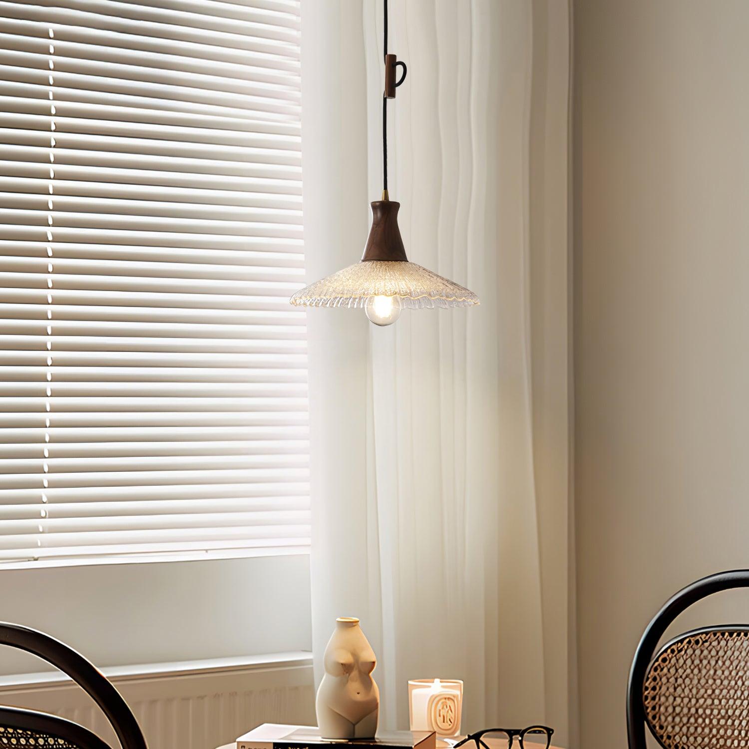Eikon Lampe Suspendue Noyer Verre Texturé Élégant
