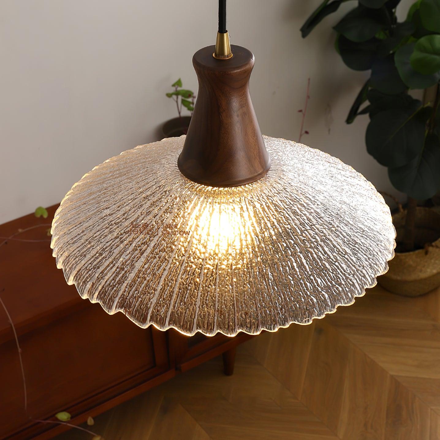 Eikon Lampe Suspendue Noyer Verre Texturé Élégant