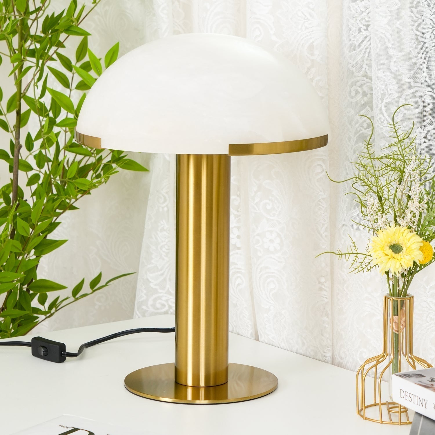 Ibera Lampe de Table en Albâtre et Métal