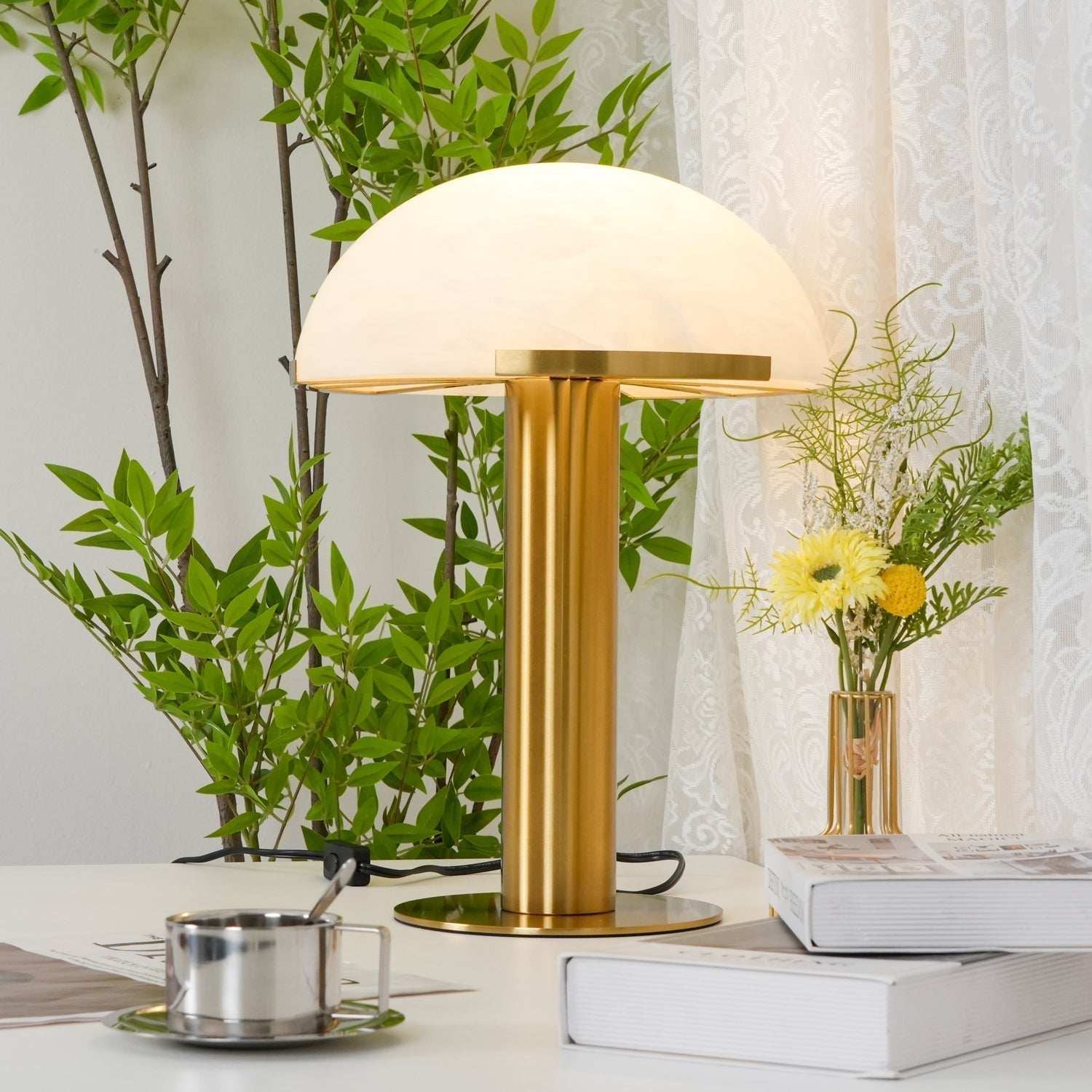 Ibera Lampe de Table en Albâtre et Métal