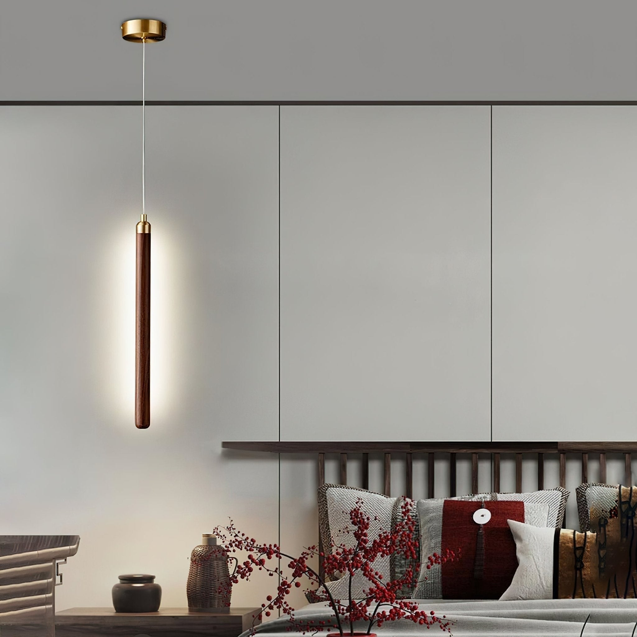 Kyoto Noyer Laiton Linéaire Suspension Lumière