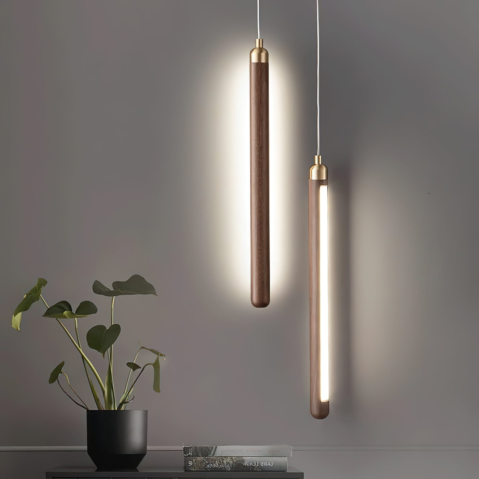 Kyoto Noyer Laiton Linéaire Suspension Lumière