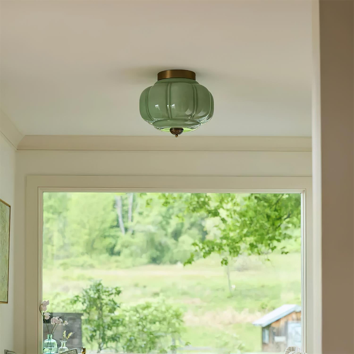 Elyra Lampe de Plafond en Verre Vert
