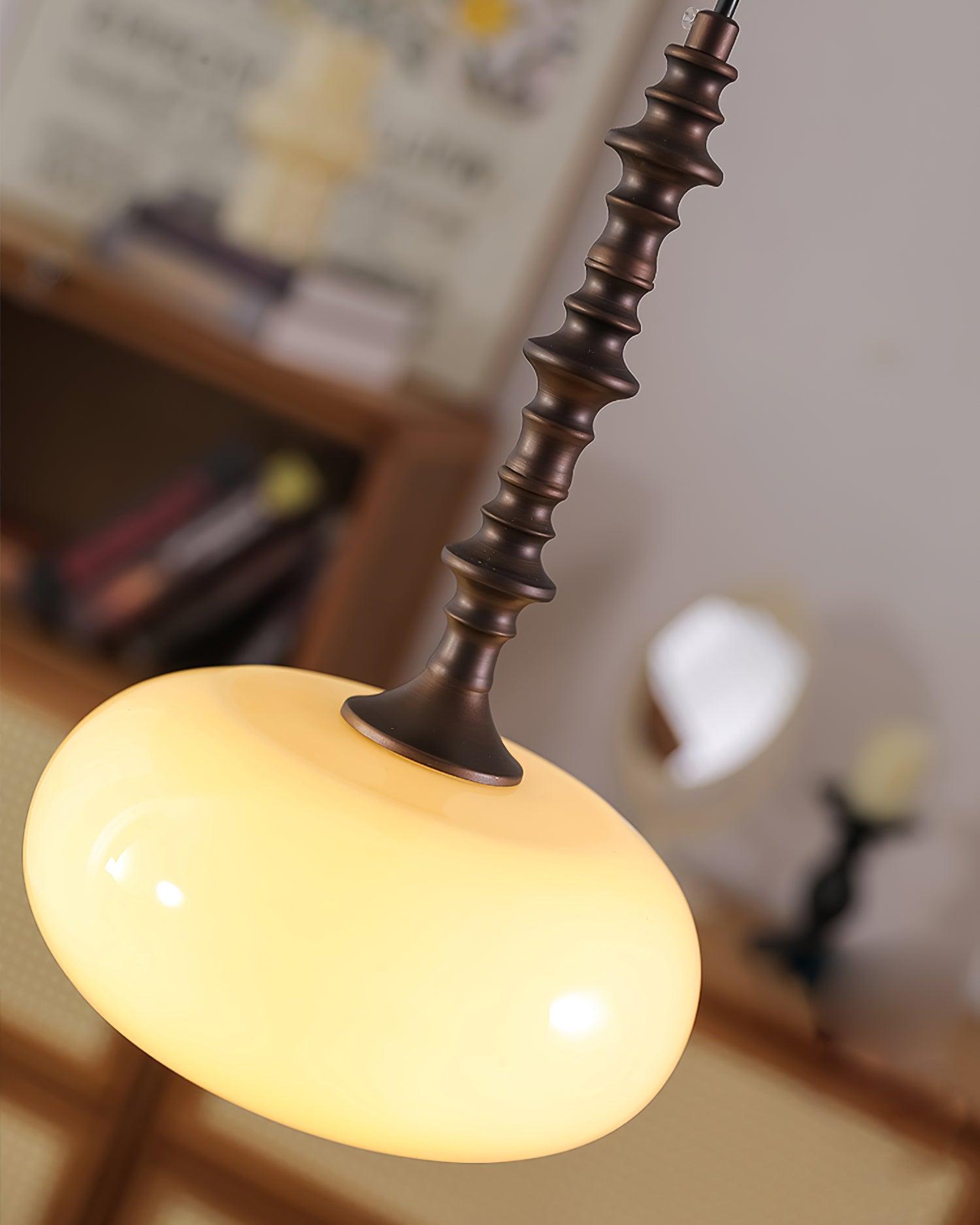 Suspension Abat-jour en Verre Blanc Tourné Marron Vintage