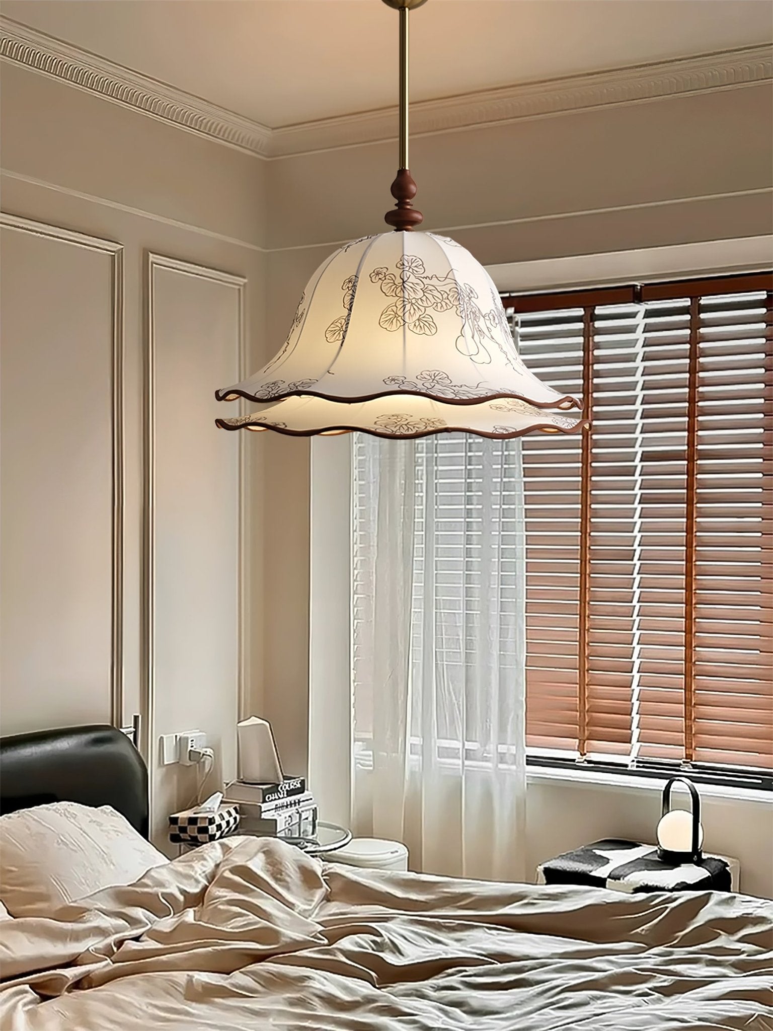 Ilsilis Suspension Élégante en Tissu Fleuri et Bois