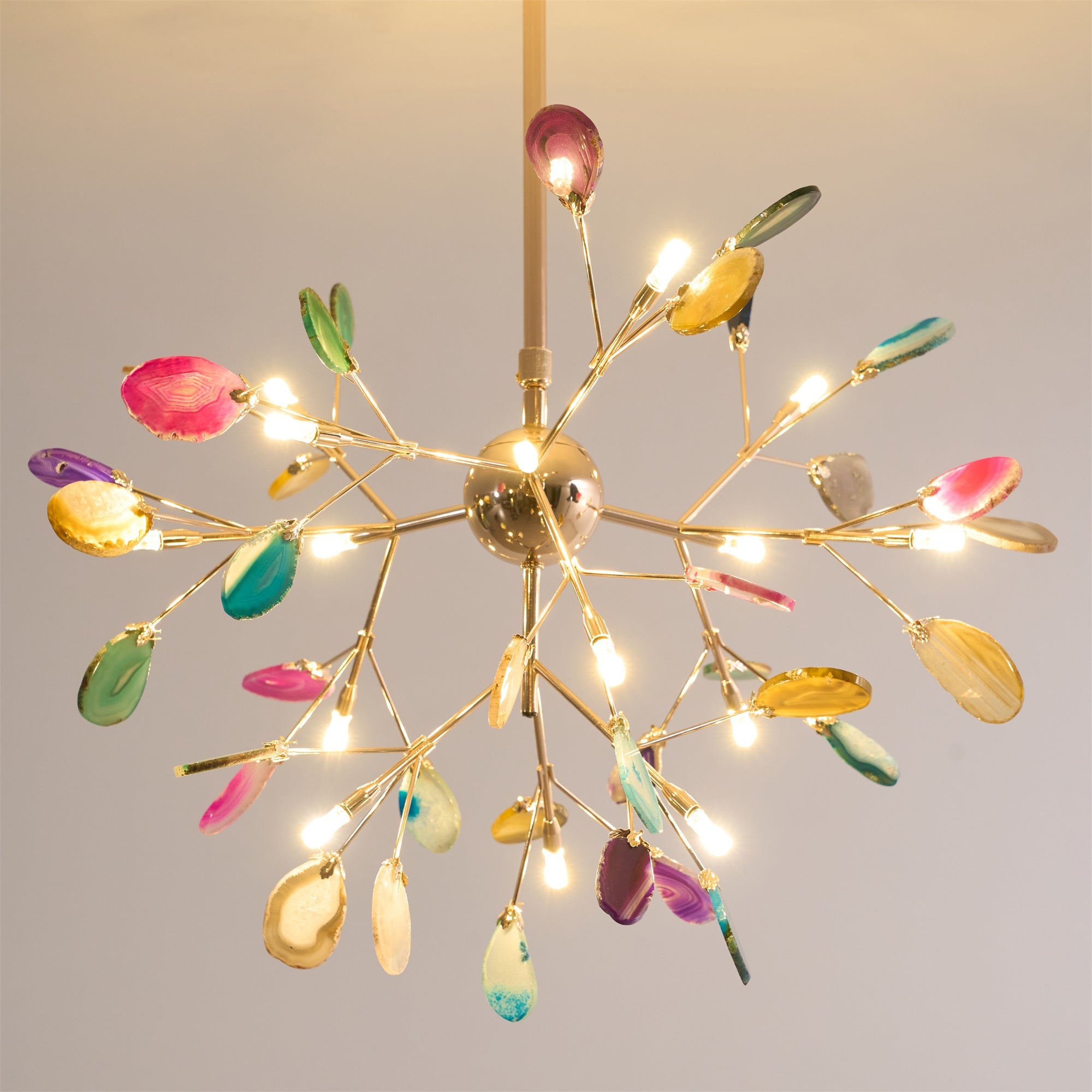 Lustra Lustre Feuille Colorée Bras Dorés