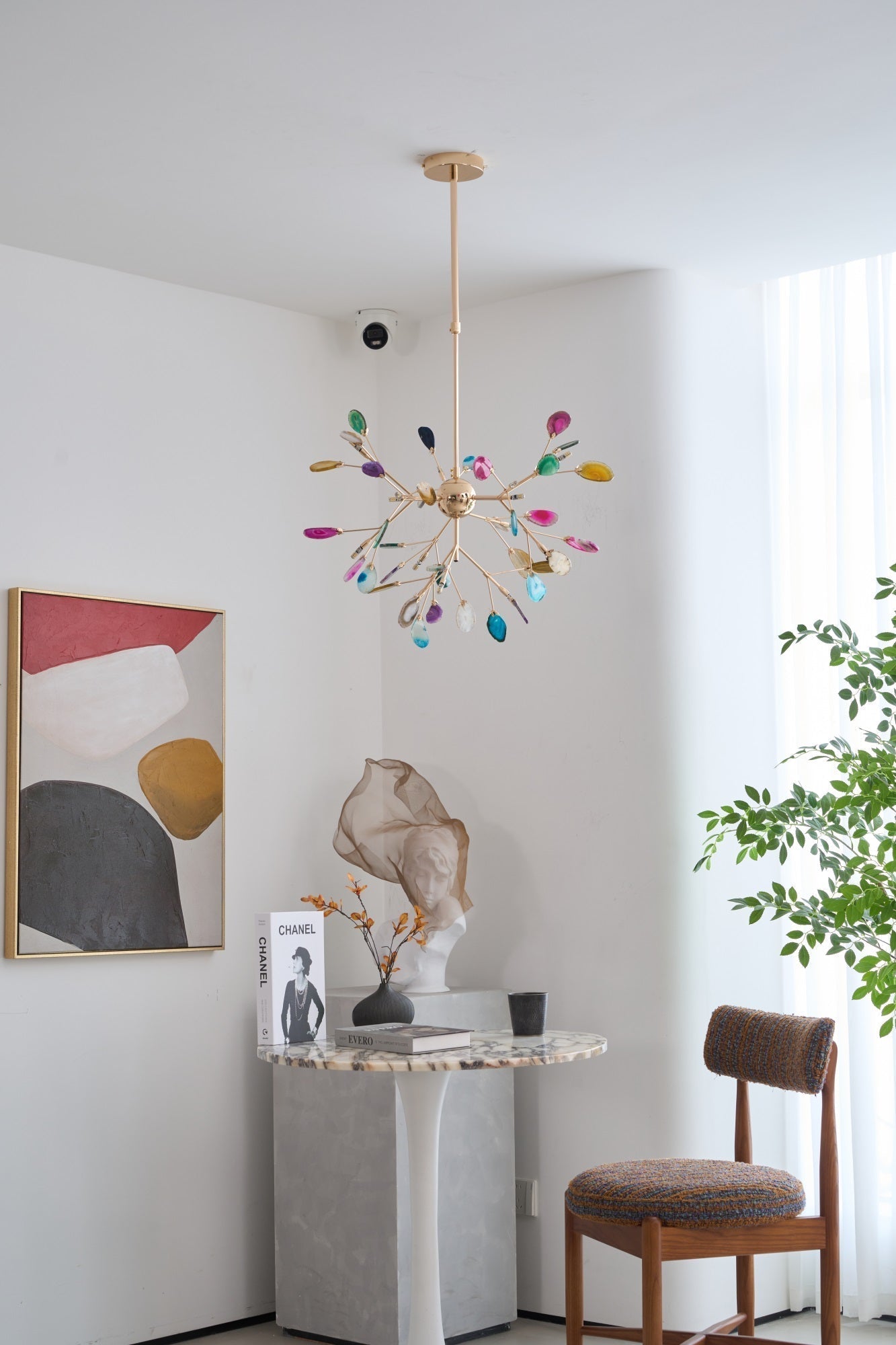 Lustra Lustre Feuille Colorée Bras Dorés