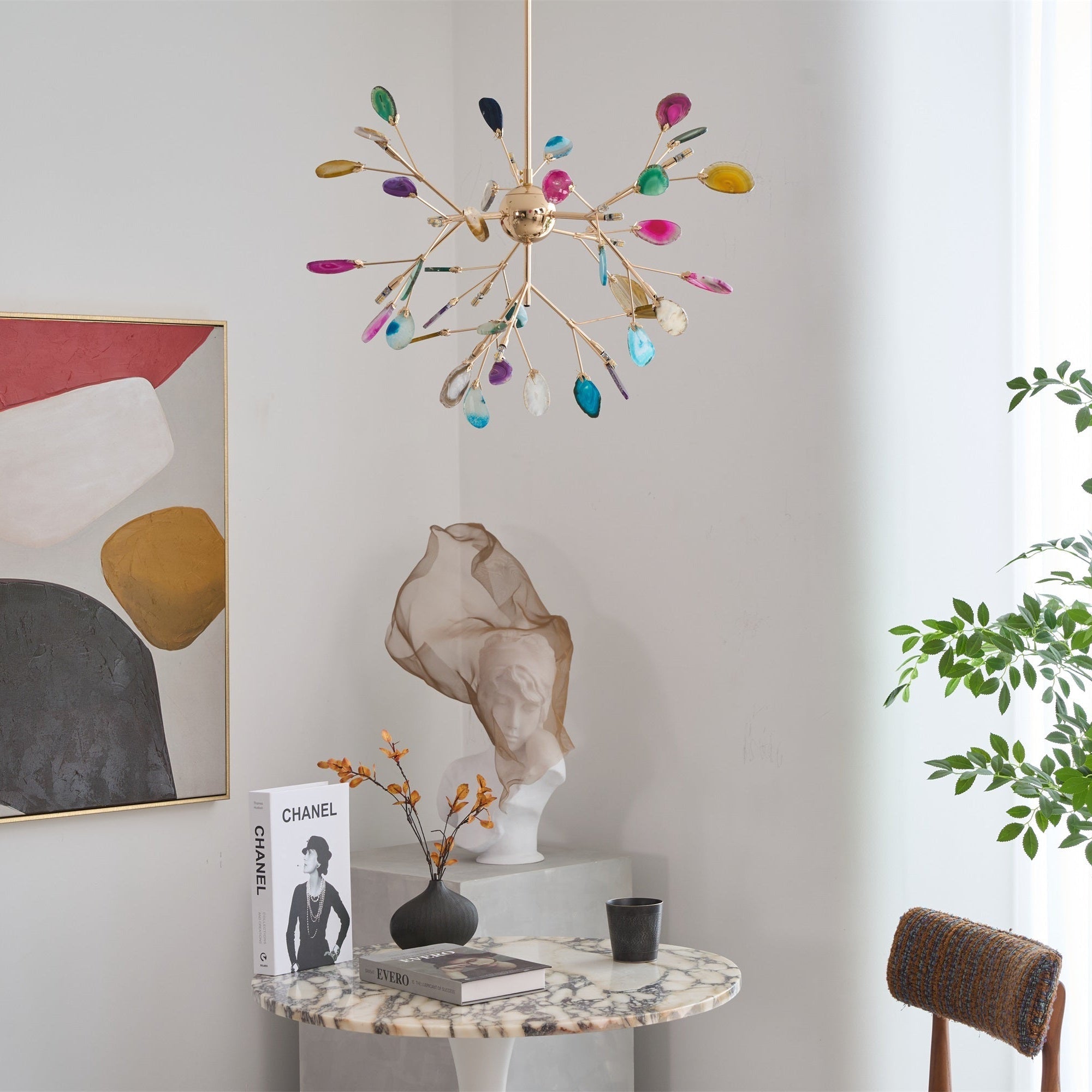 Lustra Lustre Feuille Colorée Bras Dorés