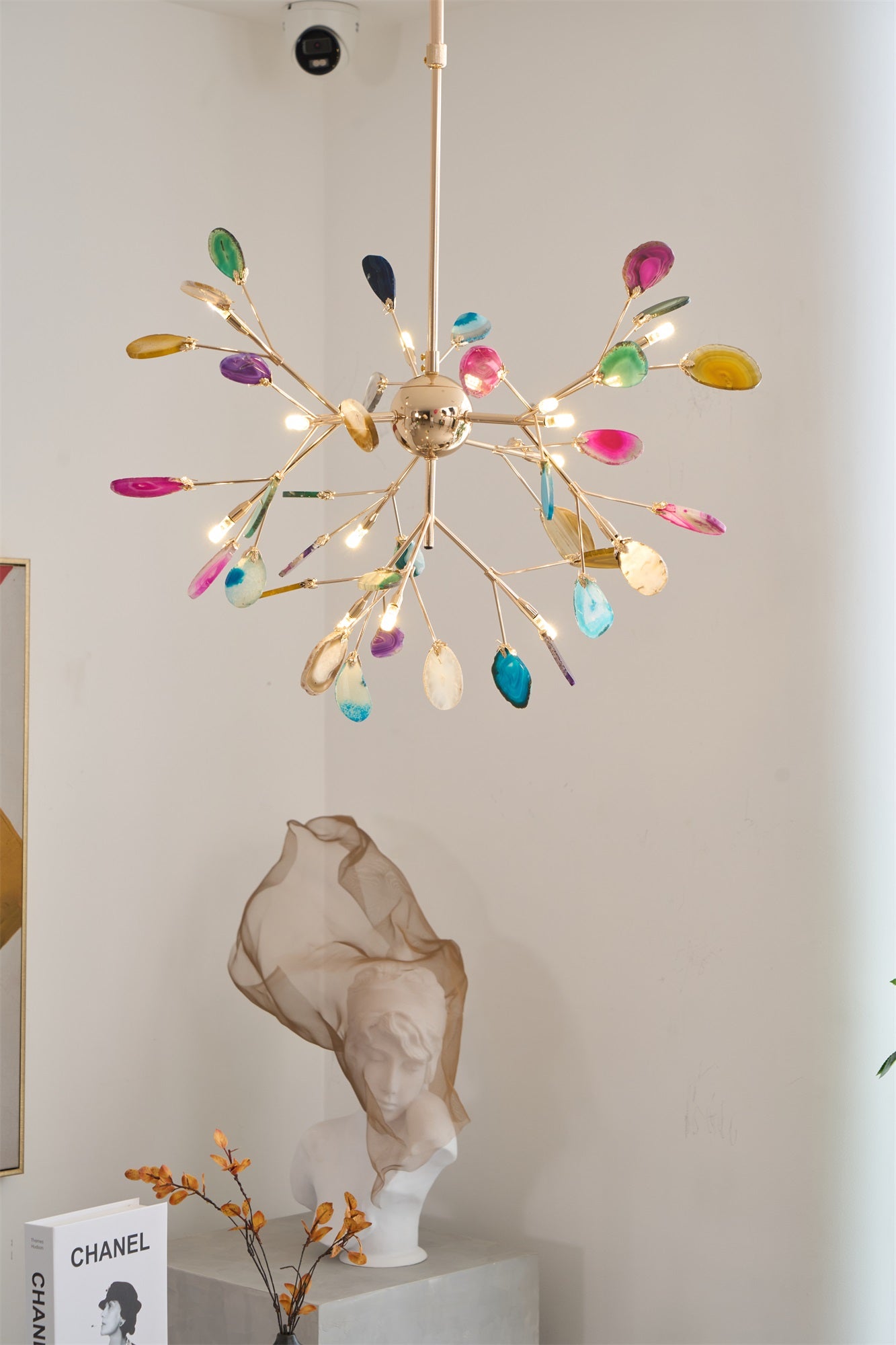 Lustra Lustre Feuille Colorée Bras Dorés